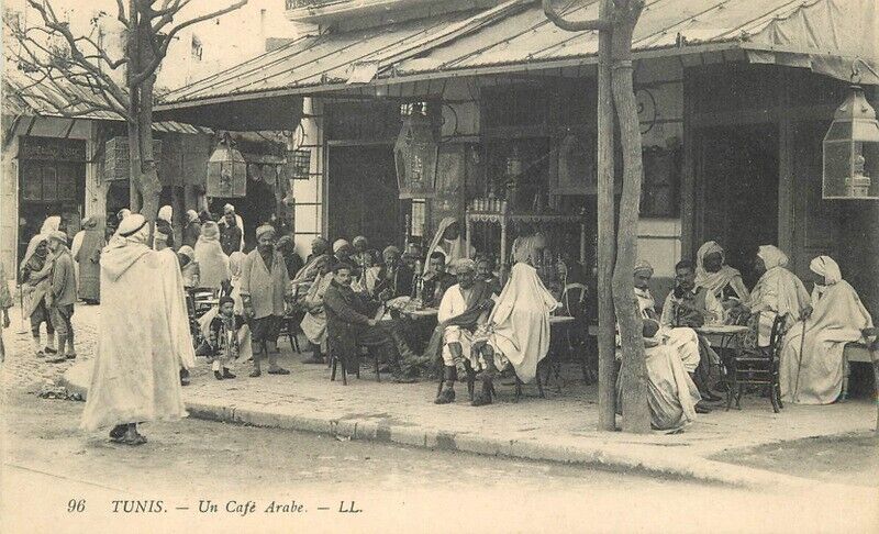 C-1910 Tunisia North Africa Ethnic Sidewalk Cafe  Postcard