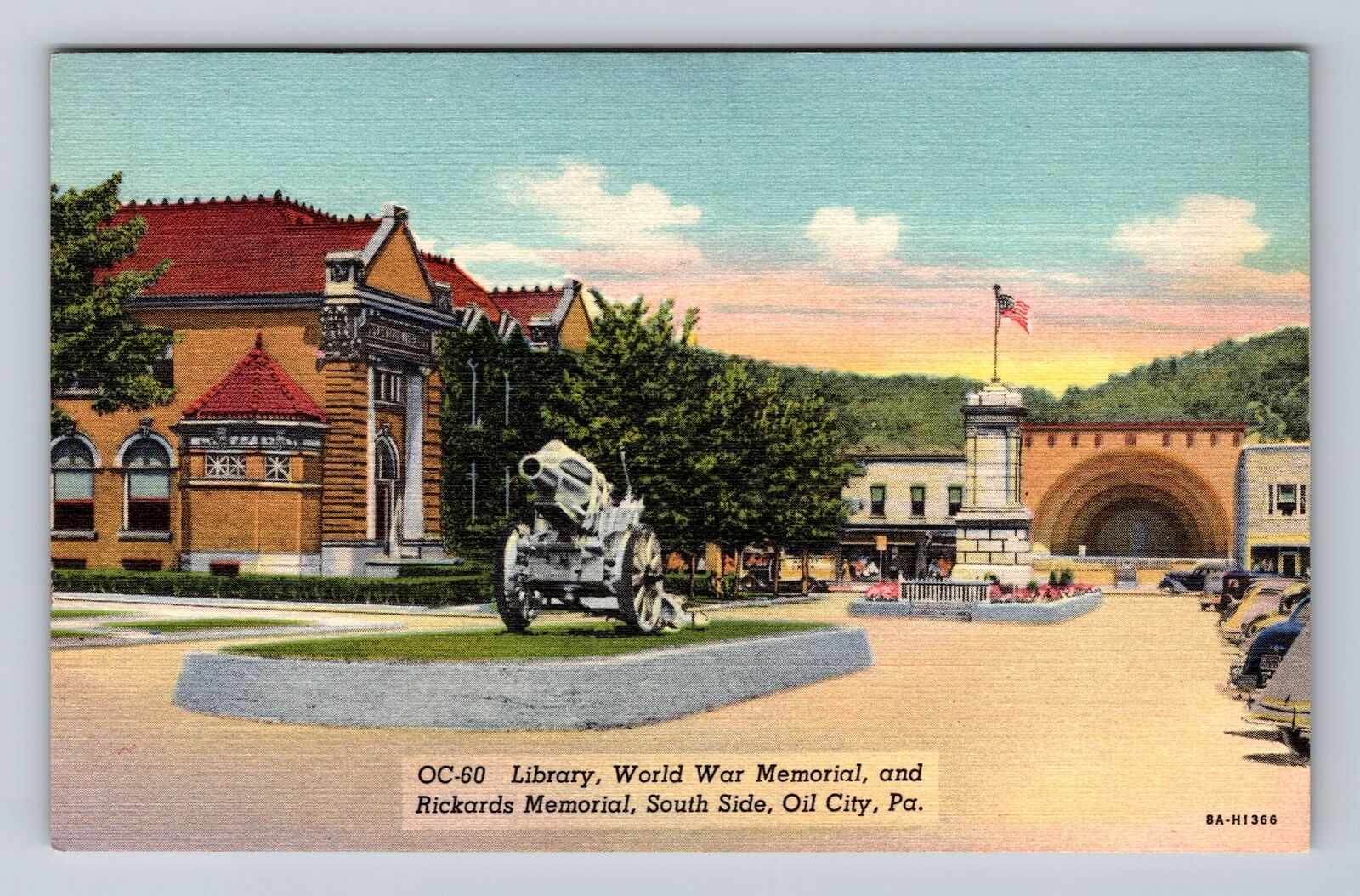 Oil City PA-Pennsylvania, Library, World War Memorial, Antique Vintage Postcard