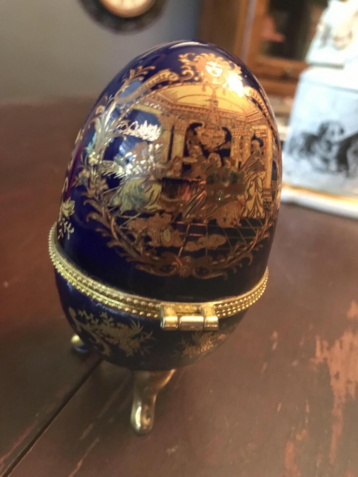 Vintage 1960s Cobalt Blue Egg Trinket Jar