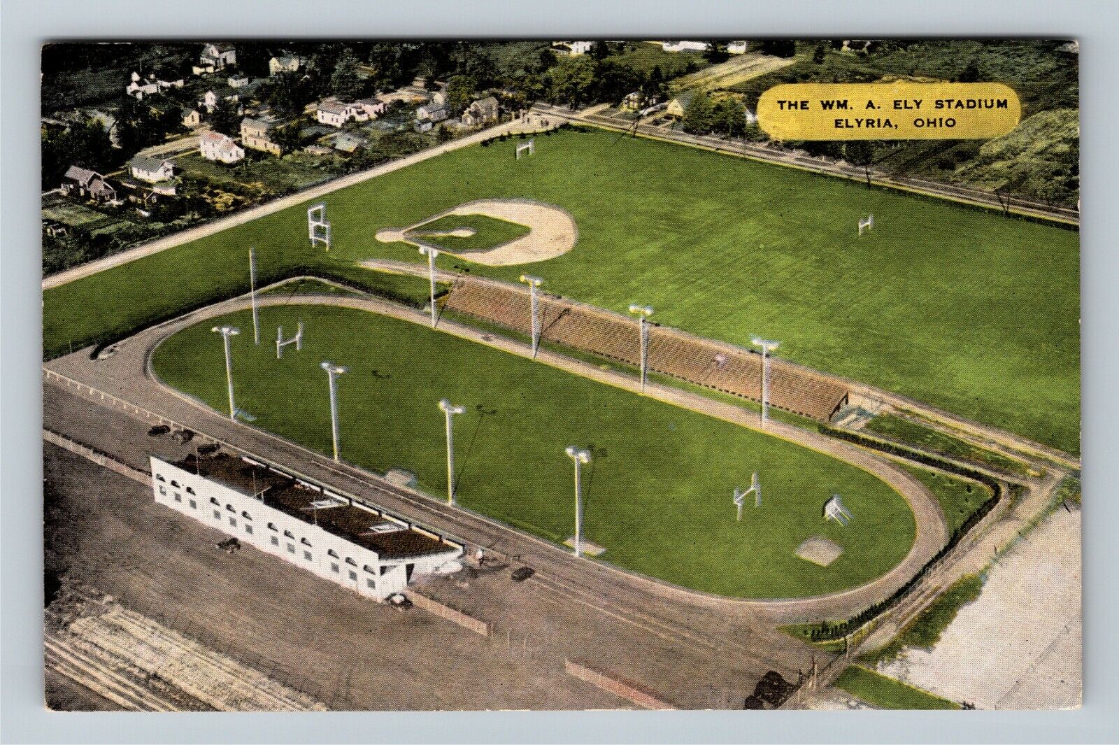 Elyria OH-Ohio, Aerial William A. Ely Stadium, Sports Complex, Vintage Postcard