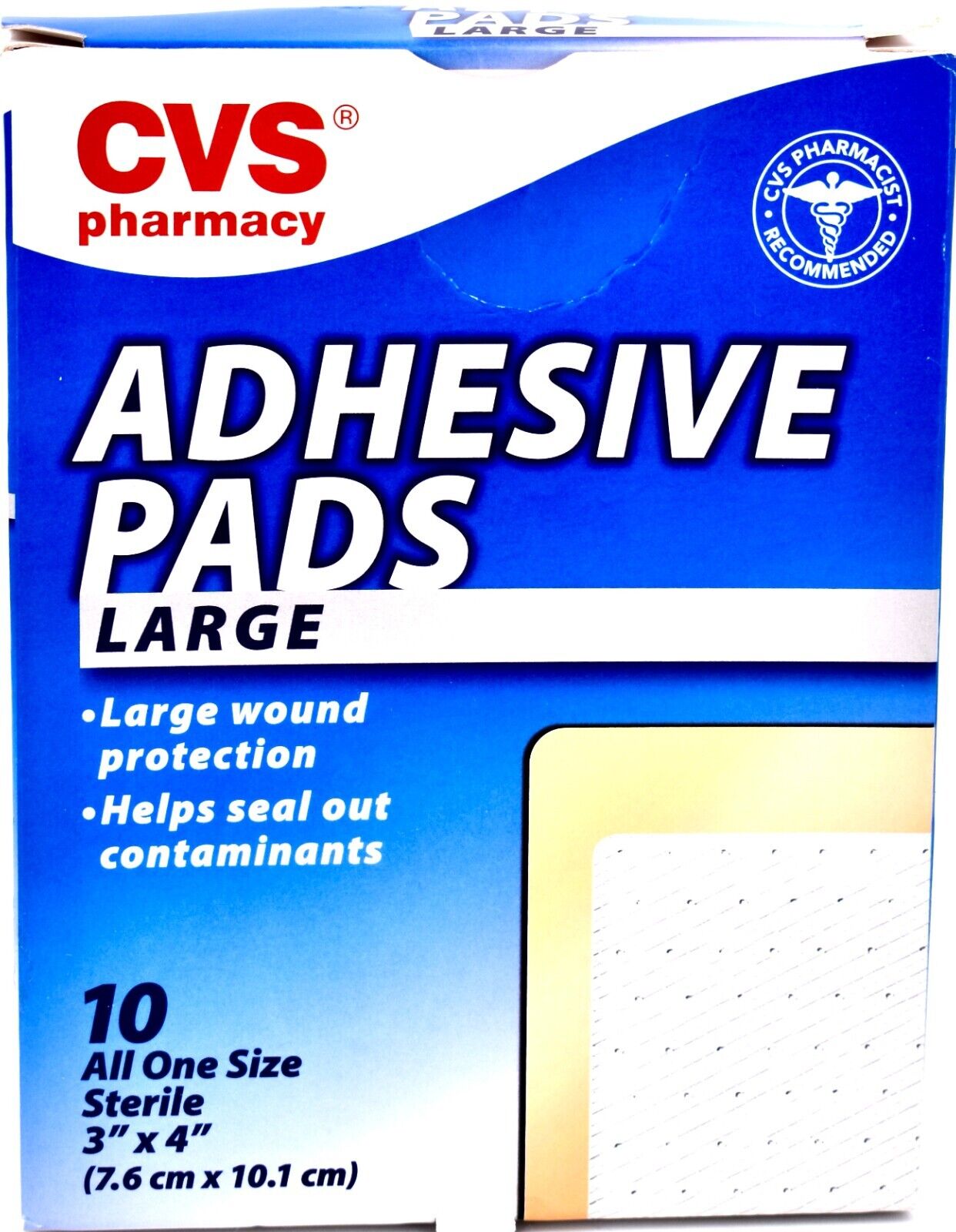 CVS Adhesive Pads,10 Large Pads,Large Wound Protection,Sterile,Beige,3