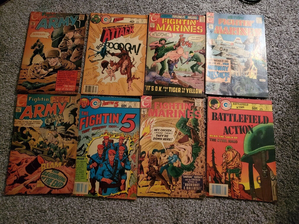 Lot of 8 War Comics - Fighting Army, Fighting Marines, Fightin\' 5, Attack, Battl