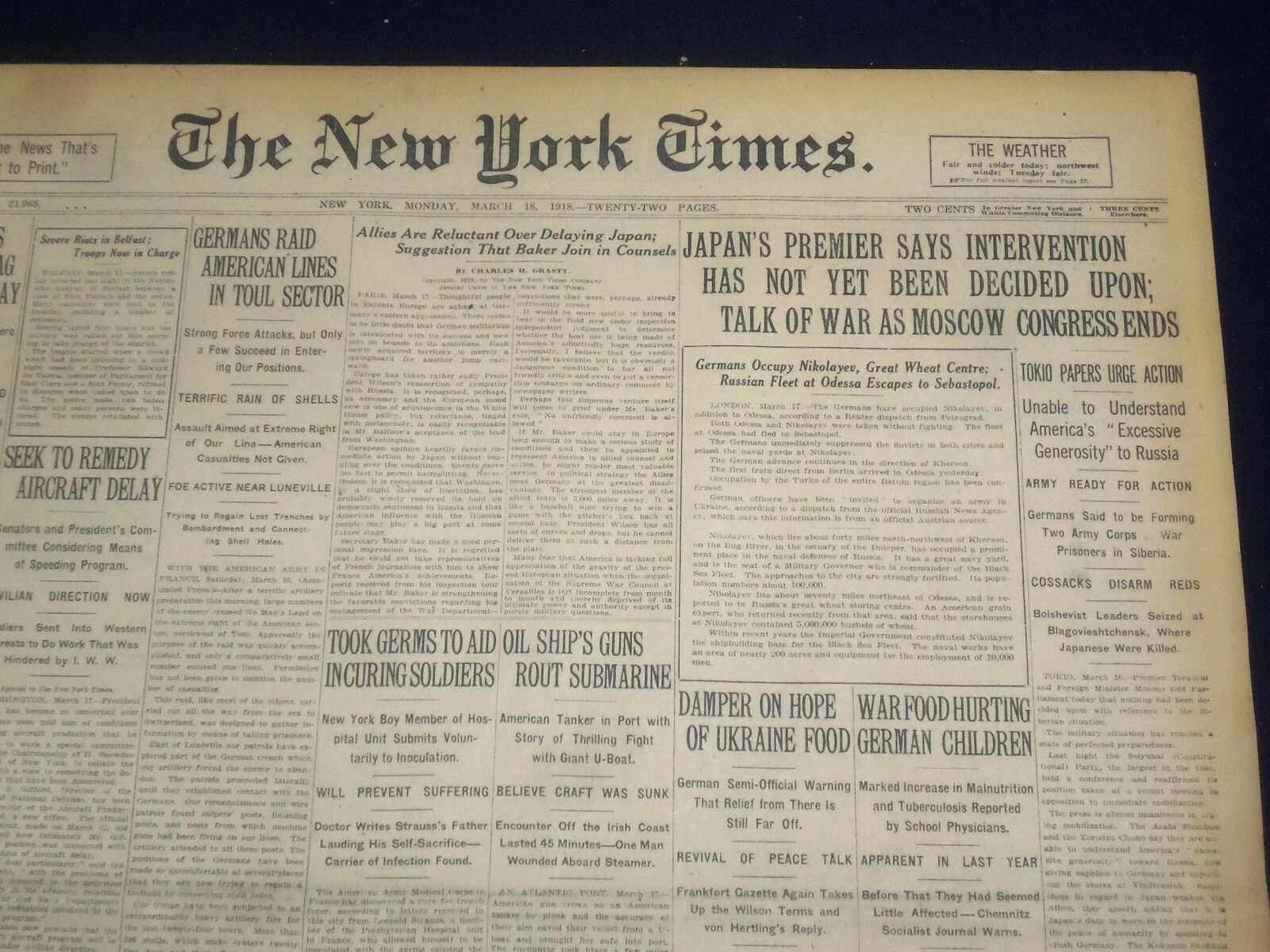 1918 MARCH 18 NEW YORK TIMES - JAPAN SAYS INTERVENTION NOT YET DECIDED - NT 8167