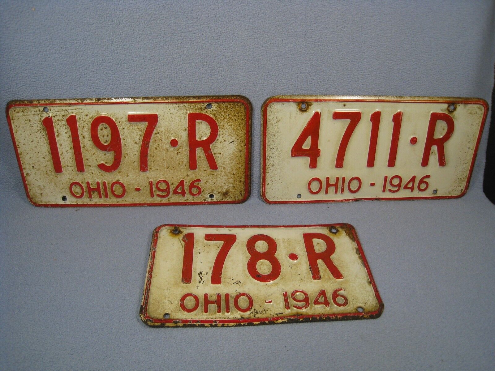 Lot of 3 1946 Ohio License Plates 1 Shorty VTG Rare