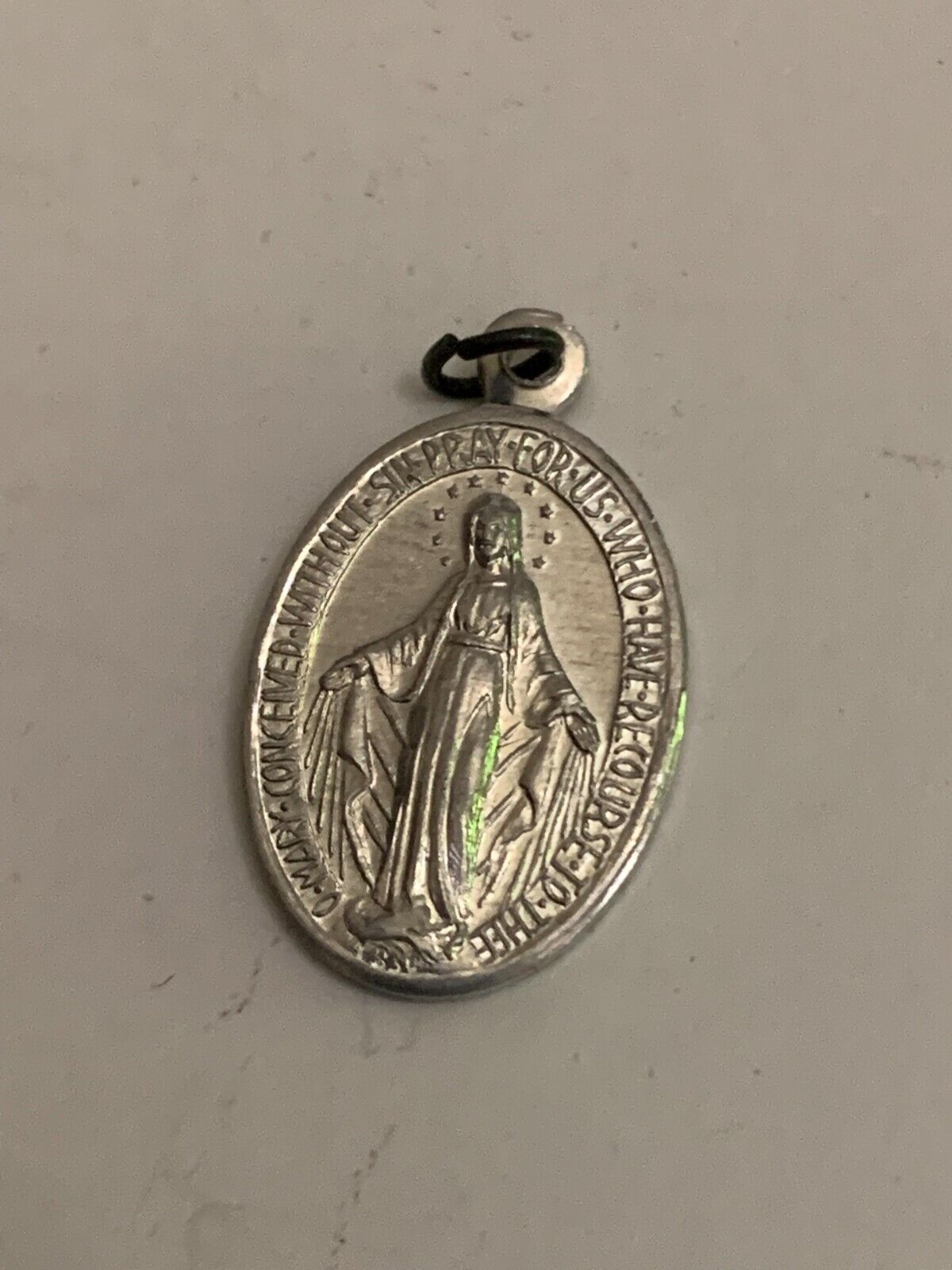 Vintage Immaculate Heart Of Mary Pray For Us Now Silver Tone Charm Medal Italy