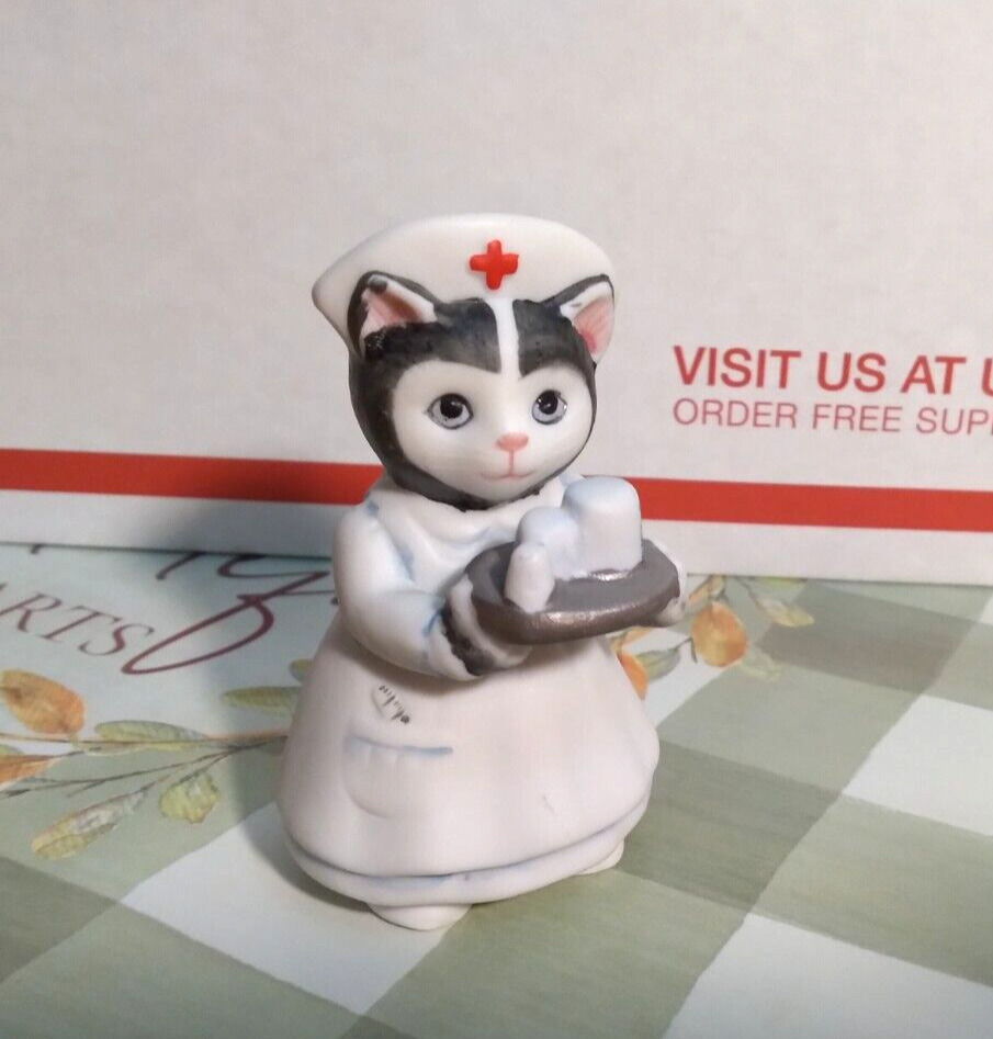 Schmid Kitty Cucumber Nurse Ellie 1986 Black Cat Figurine Porcelain