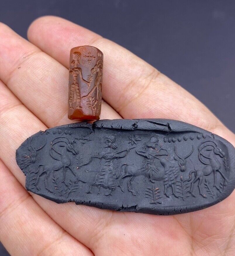 t Near Eastern Old Stone Wonderful Intaglio Rare Cylinder Seal Bead With Impress
