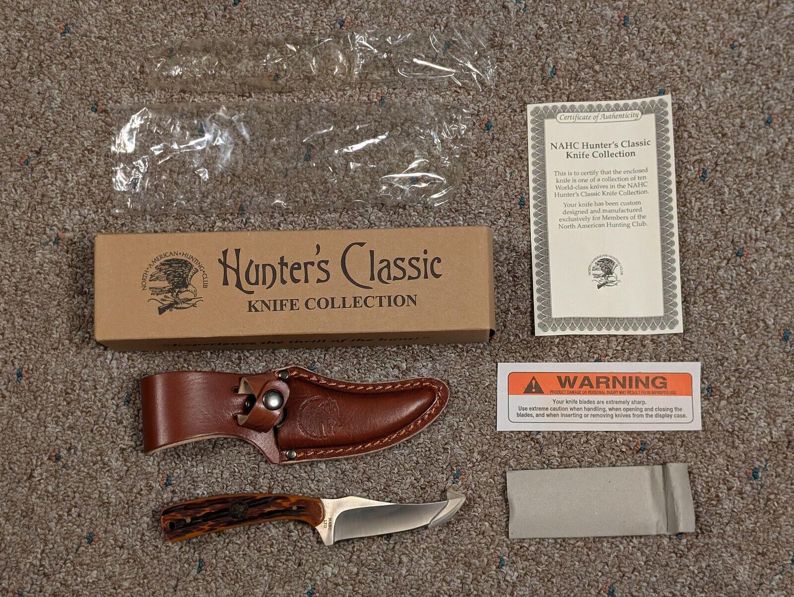 Hunter's Classic NAHC Orange Jig Bone Fixed Blade Knife H1737