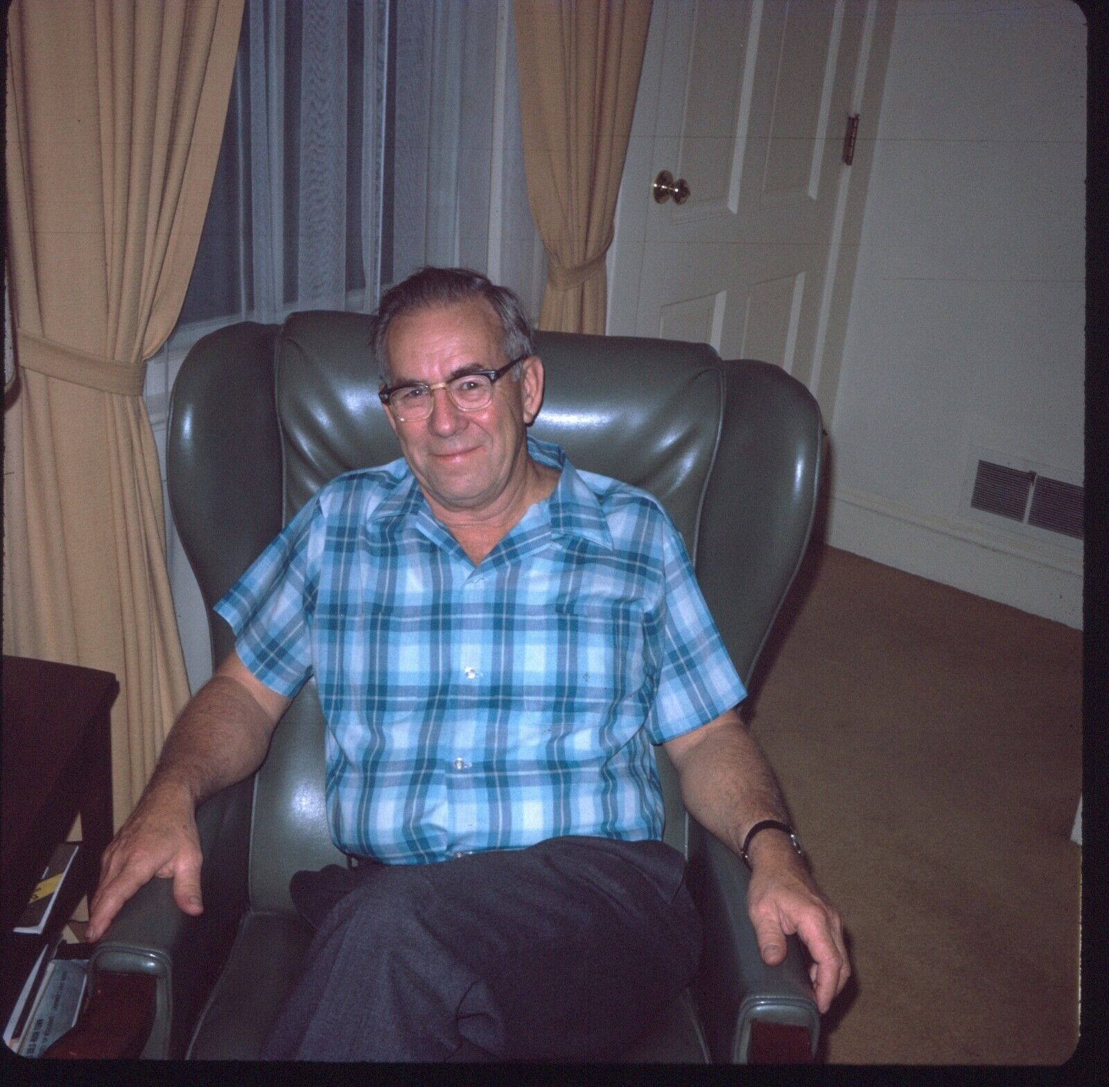 1970 Older Handsome Man Sitting in Recliner 70s Vintage 126 Color Slide