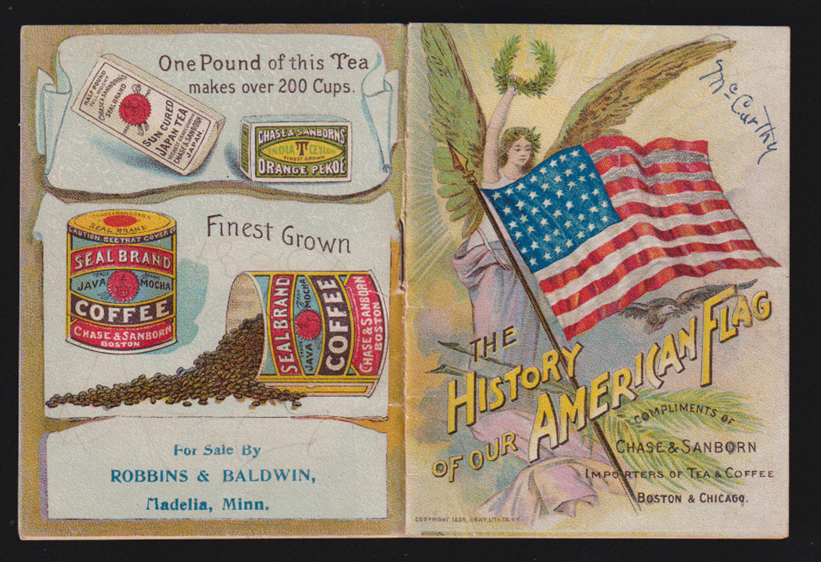MADELIA, MINN 1898 CHASE & SANBORN, AMERICAN FLAG HISTORY BOOKLET, COMPLETE  X21