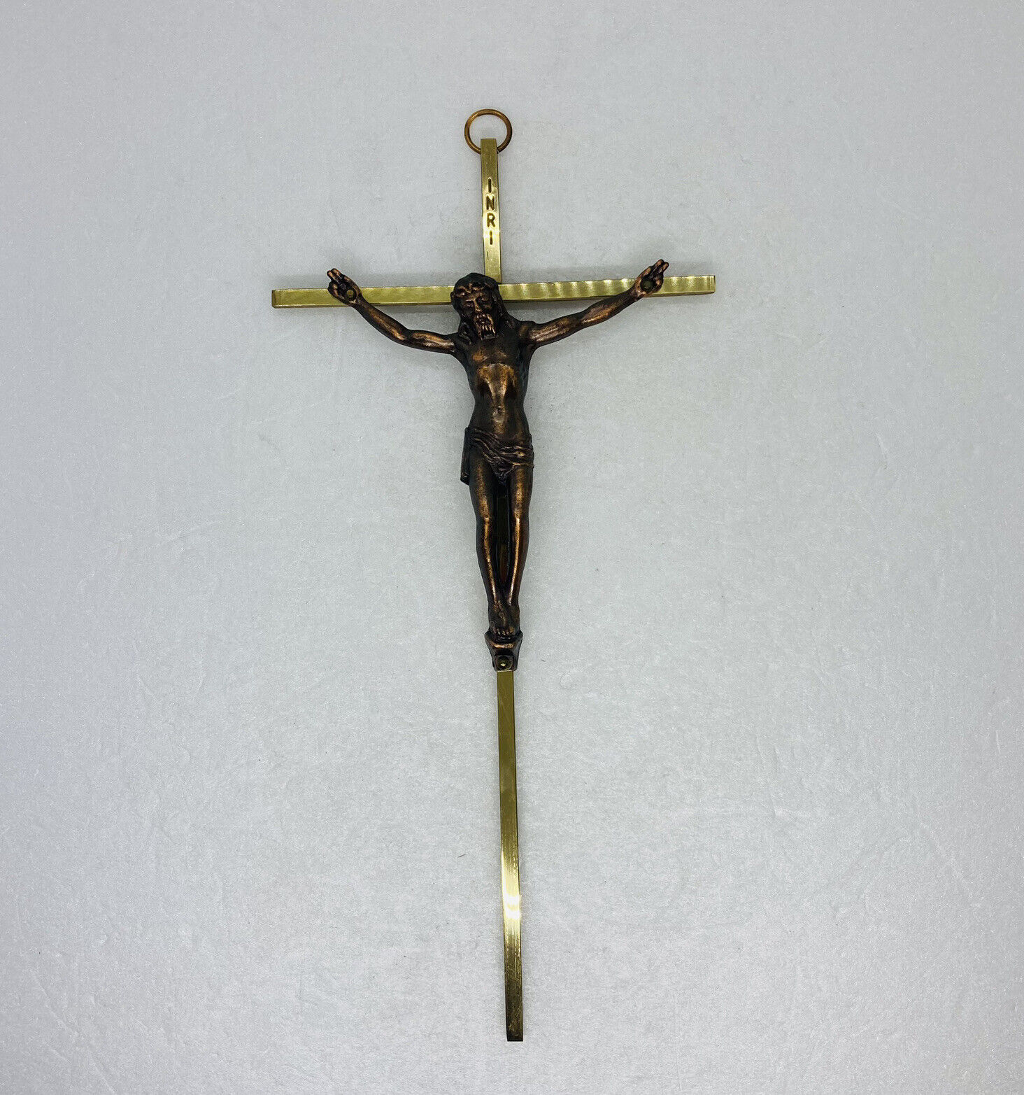 Vintage 1970s Solid Brass Crucifix Cross “INRI” 10” Wall Hanging Art Decor 3