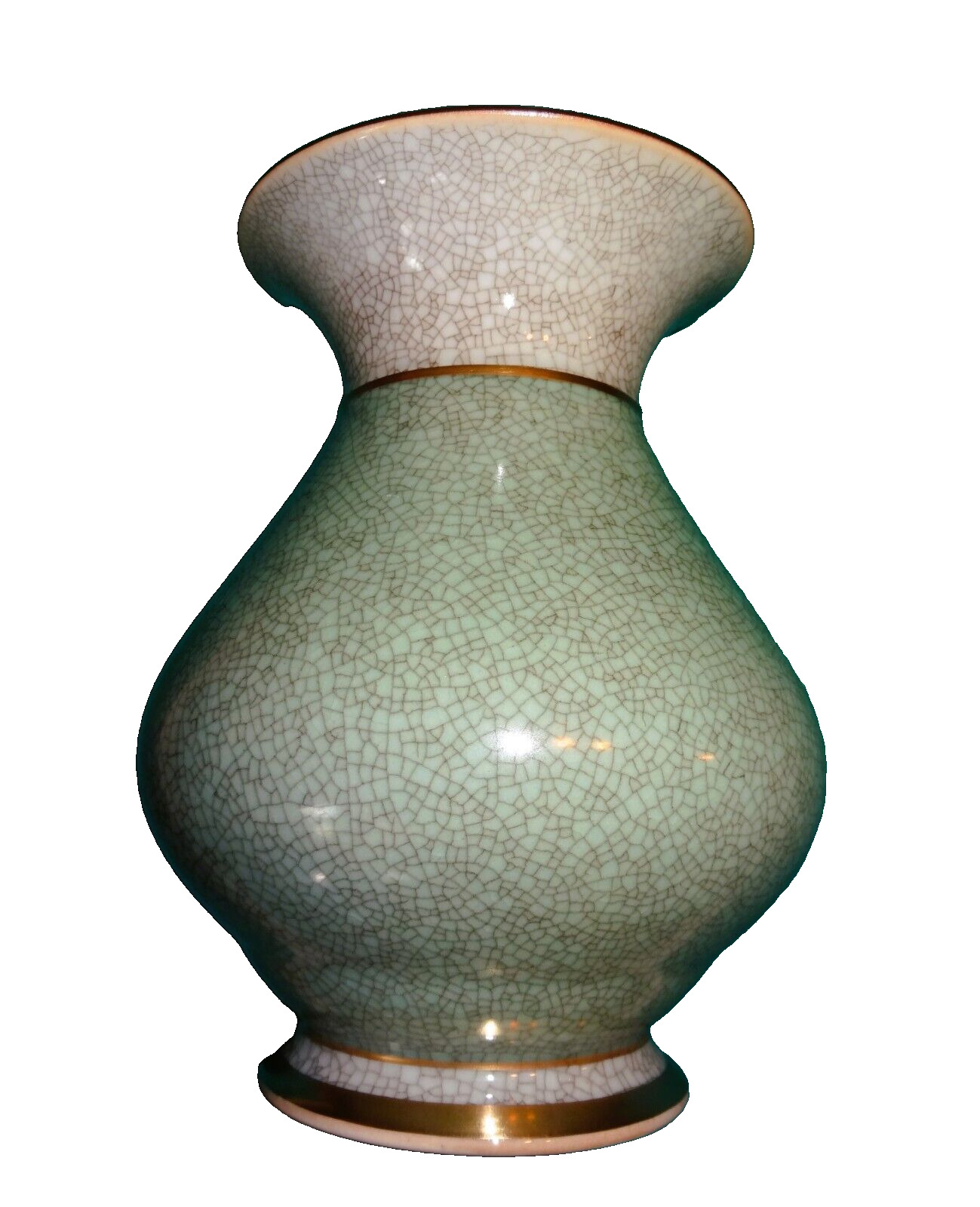 Royal Copenhagen Crackle Vase 457/3060 Green Gray Gilded Banding Thorkild Olsen