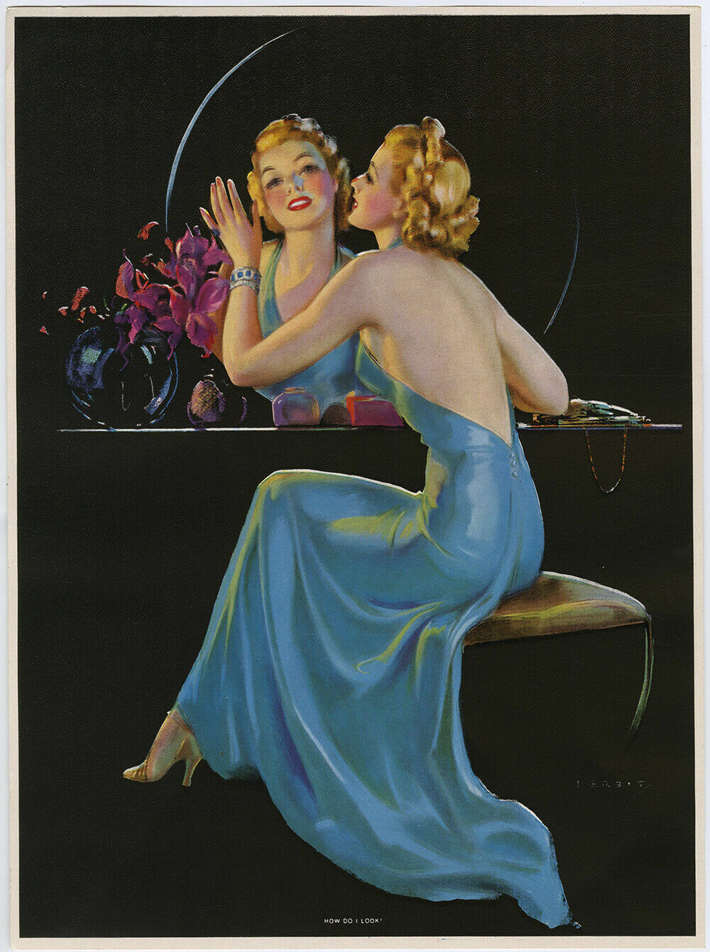 Original 1940s Jules Erbit Pin-Up Print Vain Blonde Beauty Asks How Do I Look?