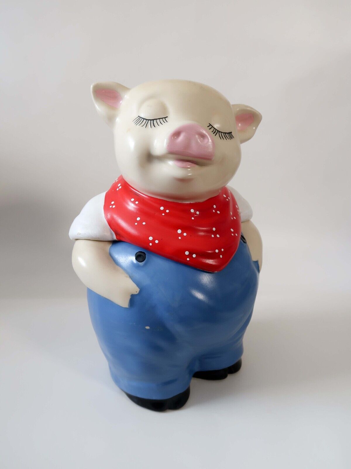 Vintage SHAWNEE Cookie Jar Smiley Pig in RARE Blue