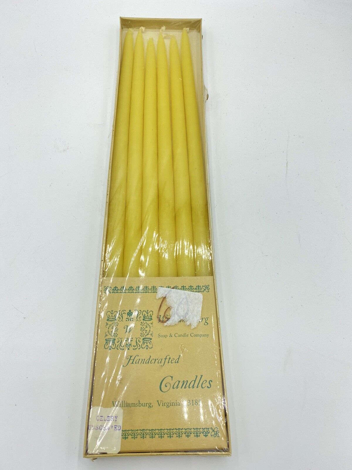 Vintage Williamsburg Soap & Candle Co Handcrafted Slim Yellow Tapers Six