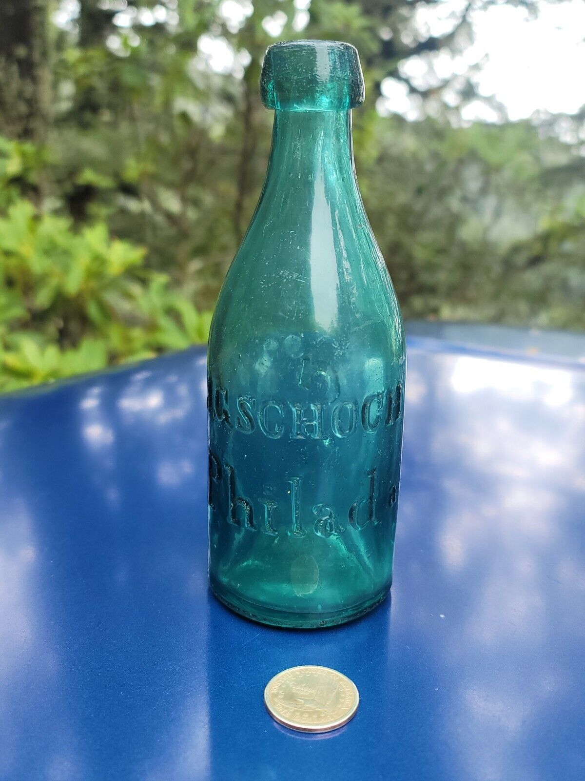 1870's Deep Emerald Philadelphia Soda☆Old Dark Green Pennsylvania Soda Bottle