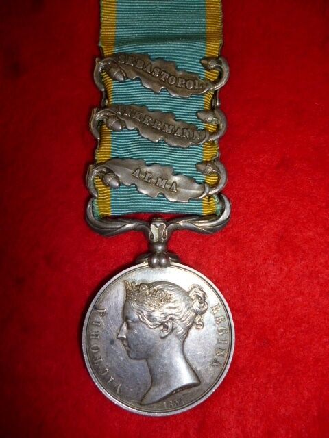 Crimean War Medal (3) clasps, officially impr, 38th Foot, Staffordshire, Died
