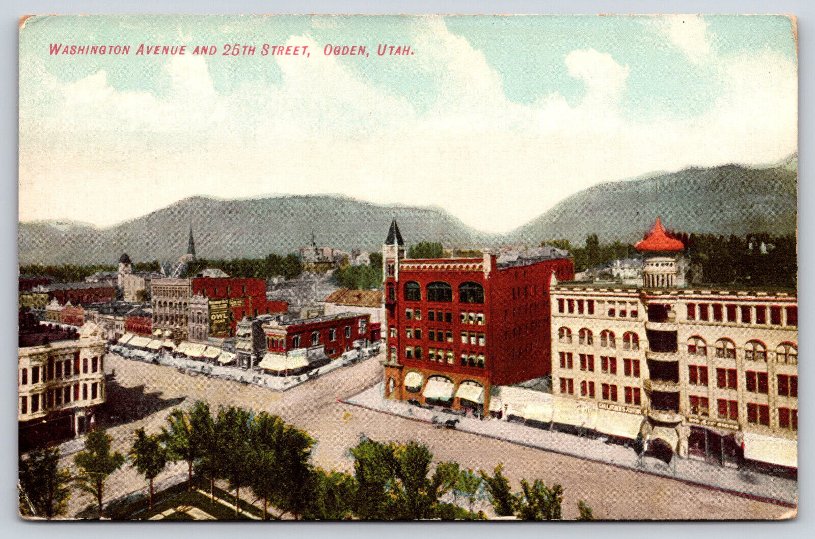 Ogden UT-Utah, Washington Avenue And 25th Street, Landscape, Vintage Postcard