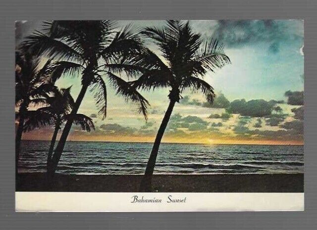 Bahamas Postcard 1968 Bahamian Sunset with Palm Trees