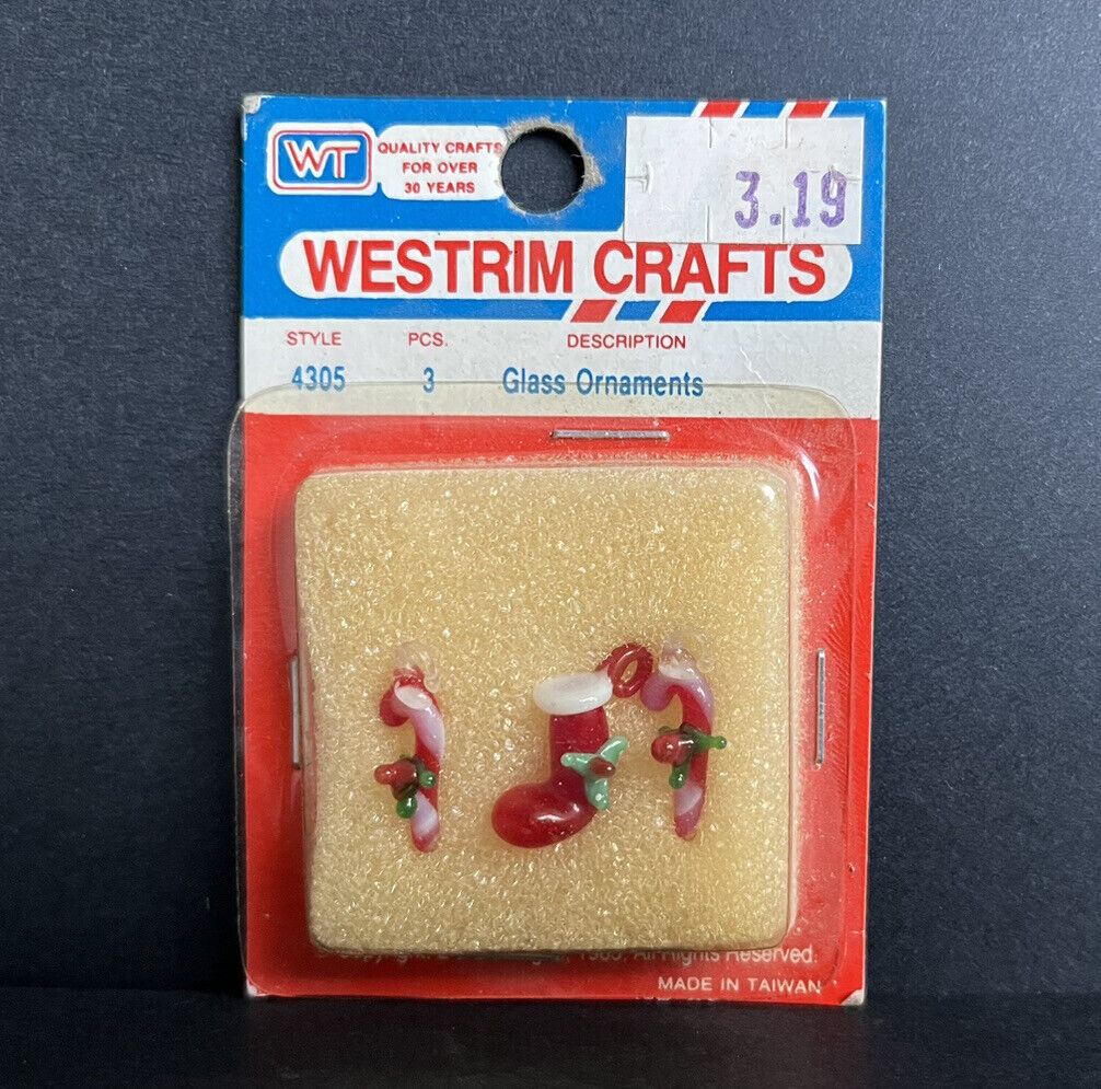 Vintage Westrim Crafts 1985 Miniature Glass Stocking Candy Ornaments 4305 3 Pcs
