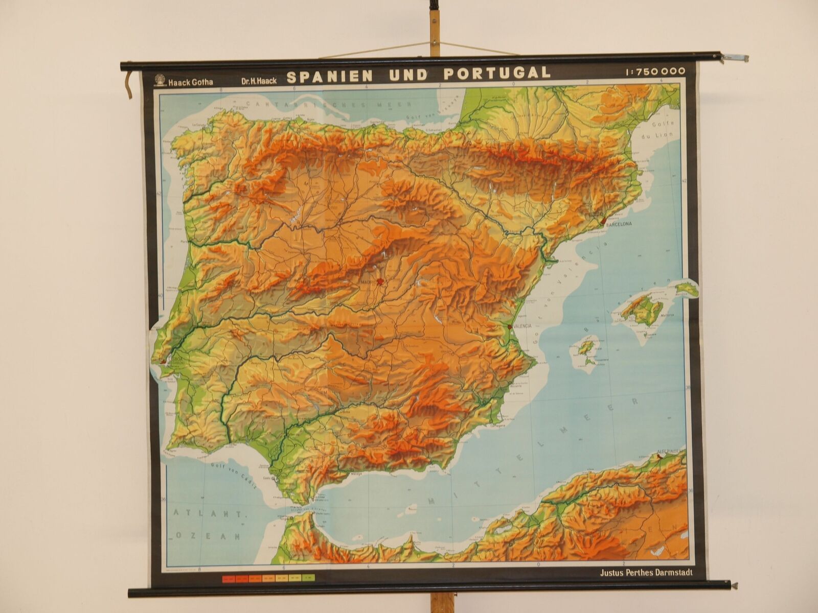 Spain Portugal Iberian Peninsular Pyrenees Balearic Islands 1967 Wall Map