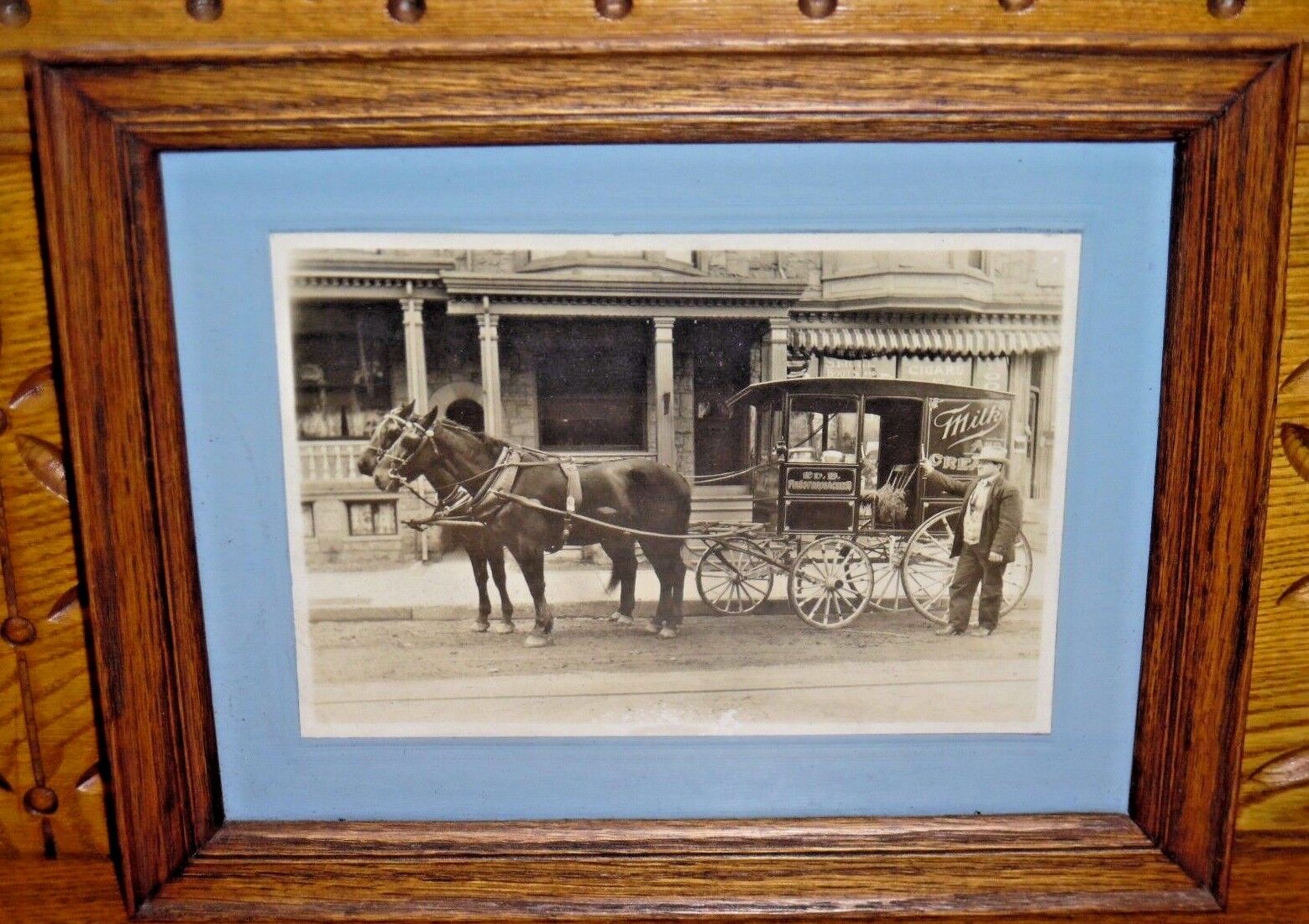 Antique Framed Photograph Horse Cart Ed. B. Fenstermacher Milk Cream Ephrata PA