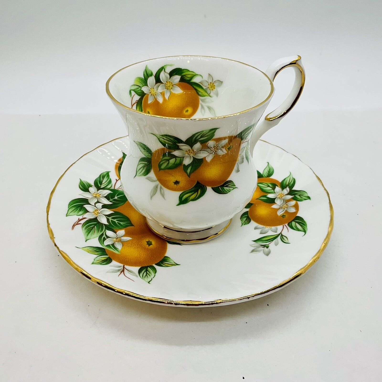 Demitasse Tea Cup &Saucer Elizabethan England Florida Oranges Fine Bone China