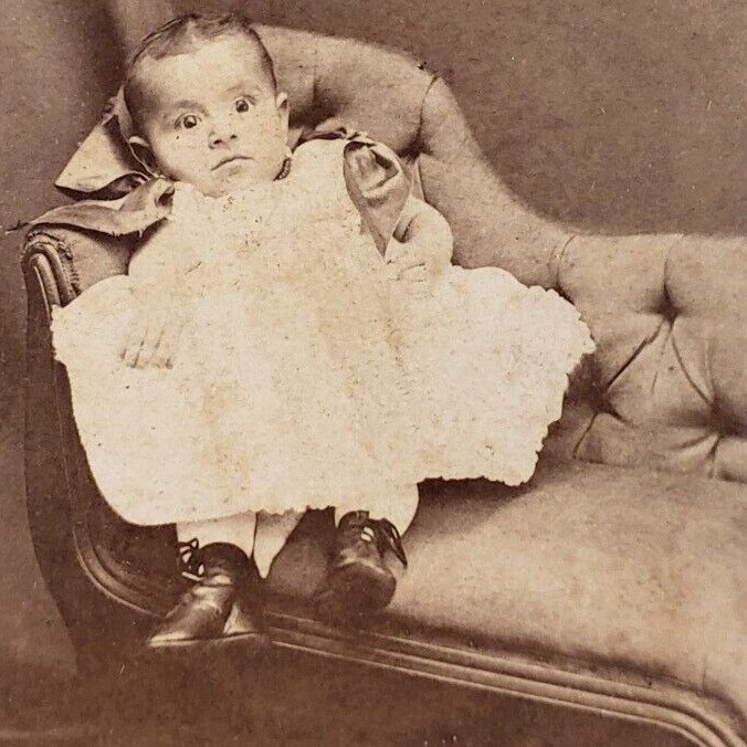 Wide-Eyed Lancaster Baby CDV Photo c1865 Pennsylvania Fainting Couch Child G175
