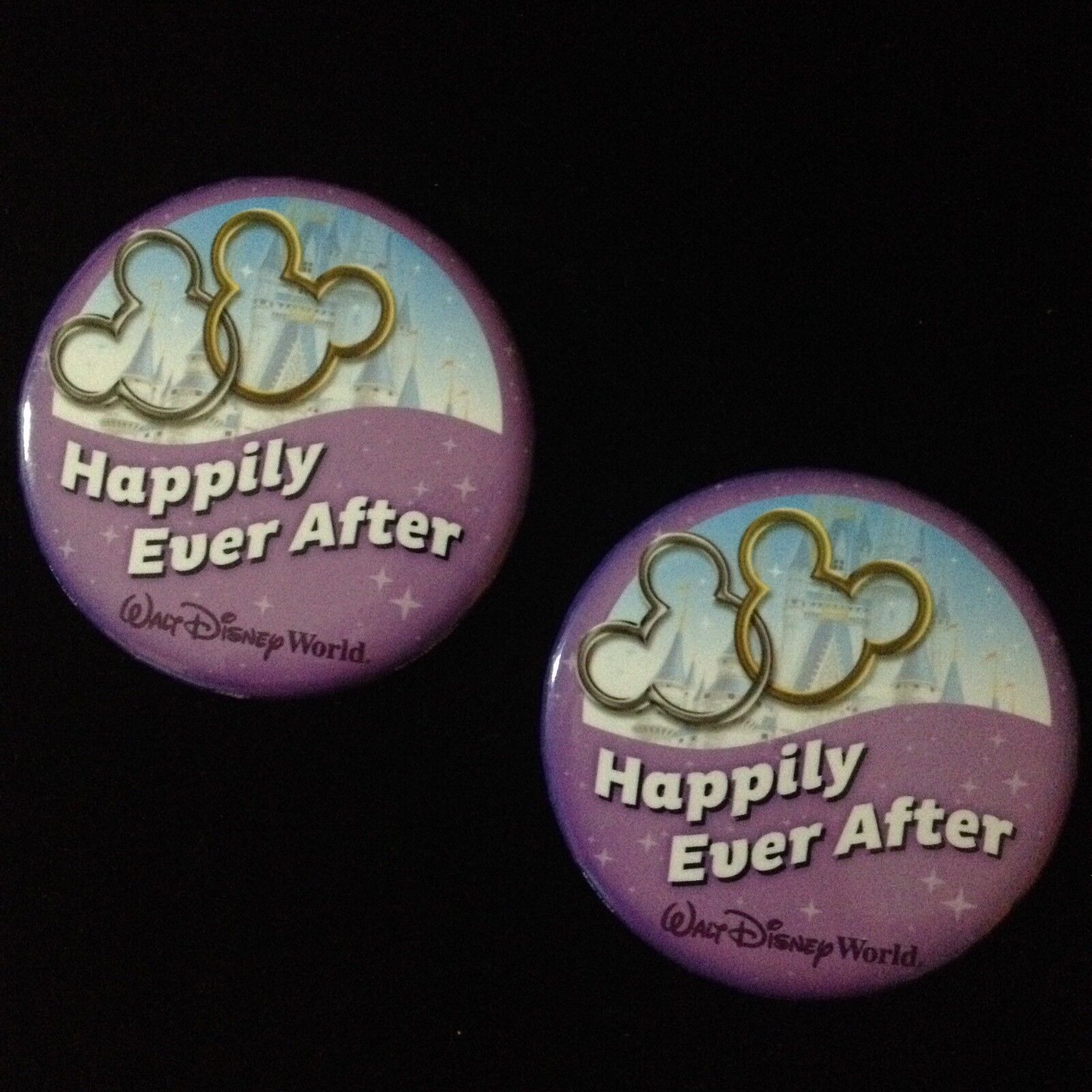 (2) Walt Disney World Happily Ever After Button Just Married, Anniversary NEW