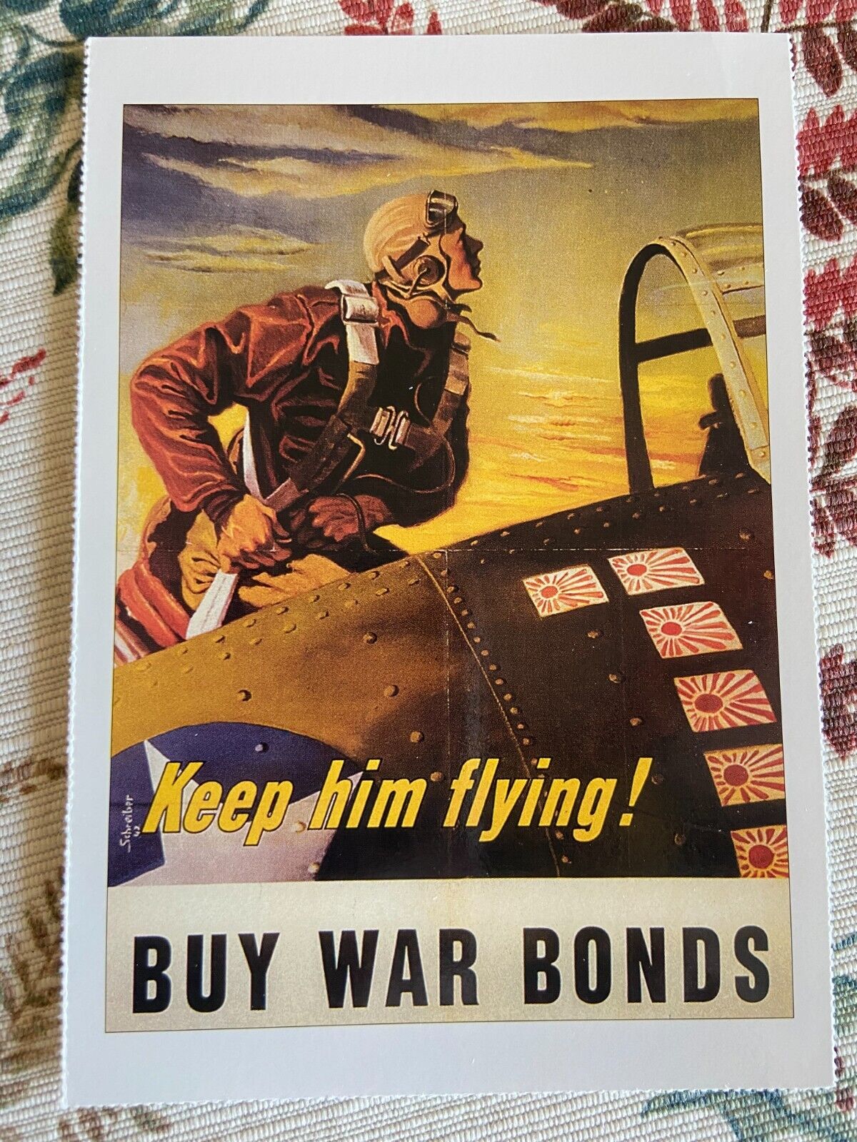 vintage postcard WWII propaganda buy war bonds keep him flying