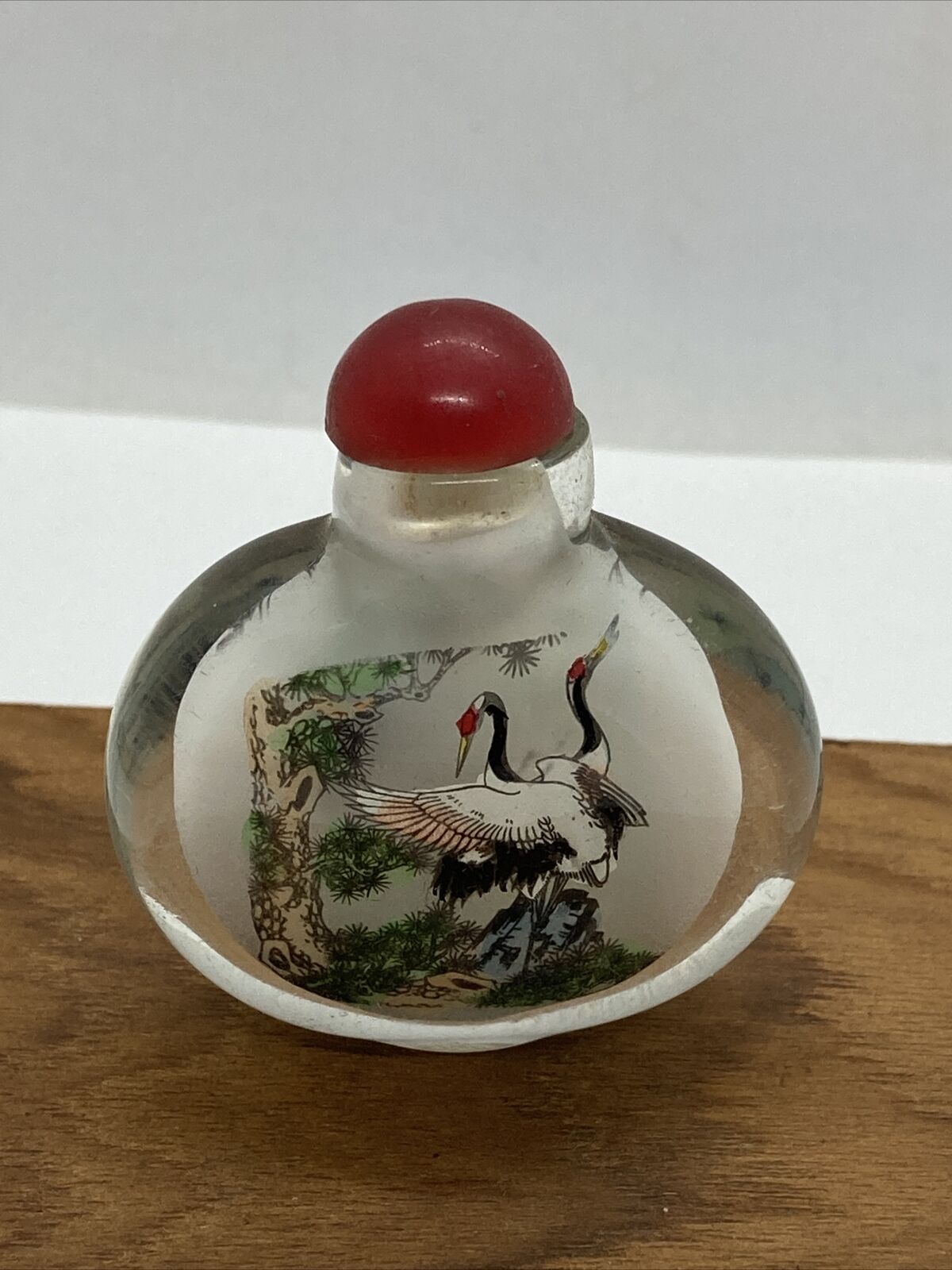 Exquisite Old Chinese Chinese glaze Hand Painted Cranes snuff bottle 2-1/8” Tall