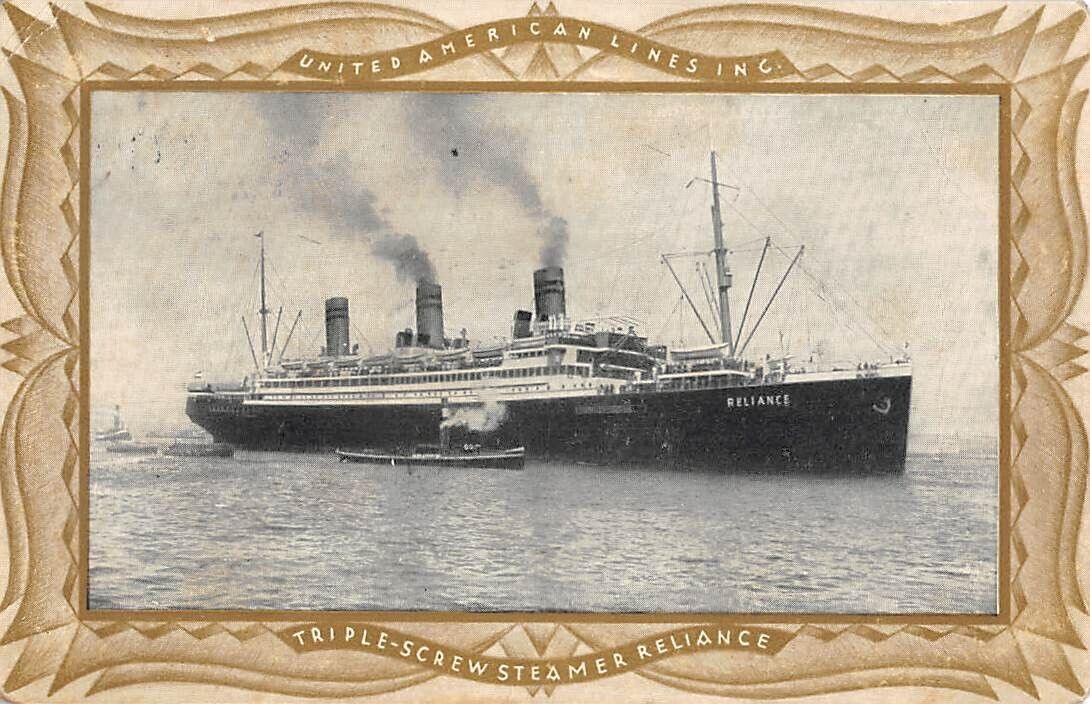 SS RELIANCE AT SEA ~ UNITED AMERICAN SHIP LINE, used with Paquebot Cancel 1925