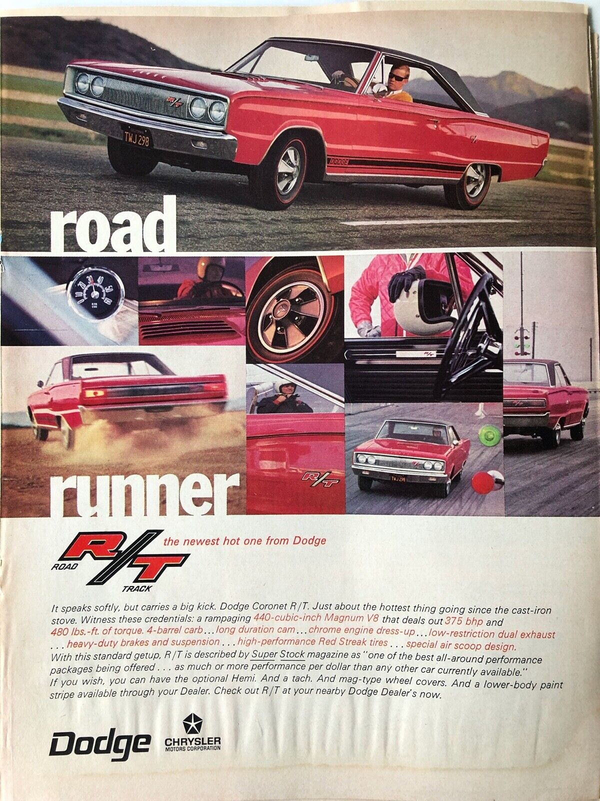 1967 Vintage Dodge Coronet R/T original color ad D005