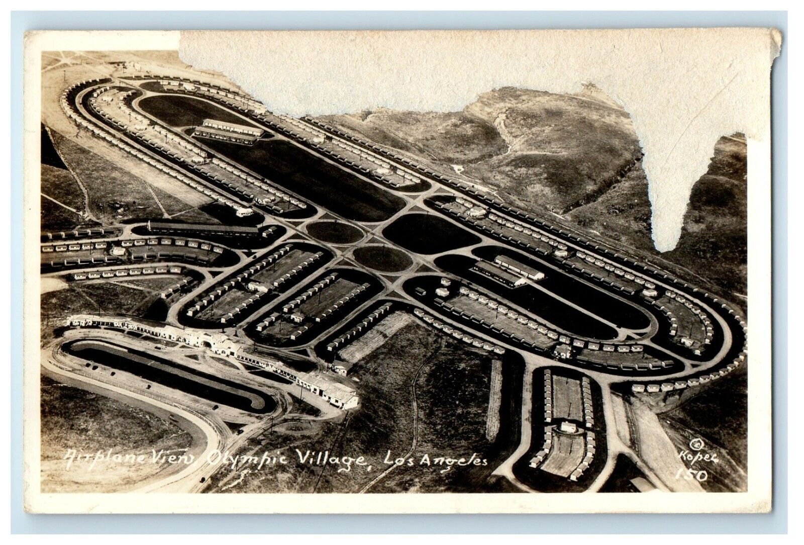 c1940's Airplane View Olympic Village Los Angeles CA RPPC Photo Vintage Postcard