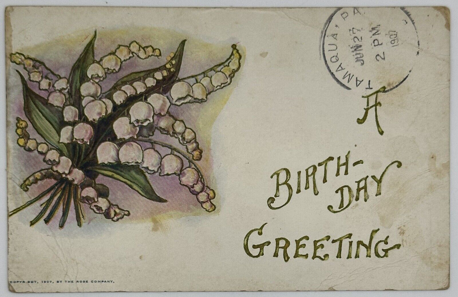 1907 Birthday Greetings Postcard W/ Flowers The Rose Co Mail Card
