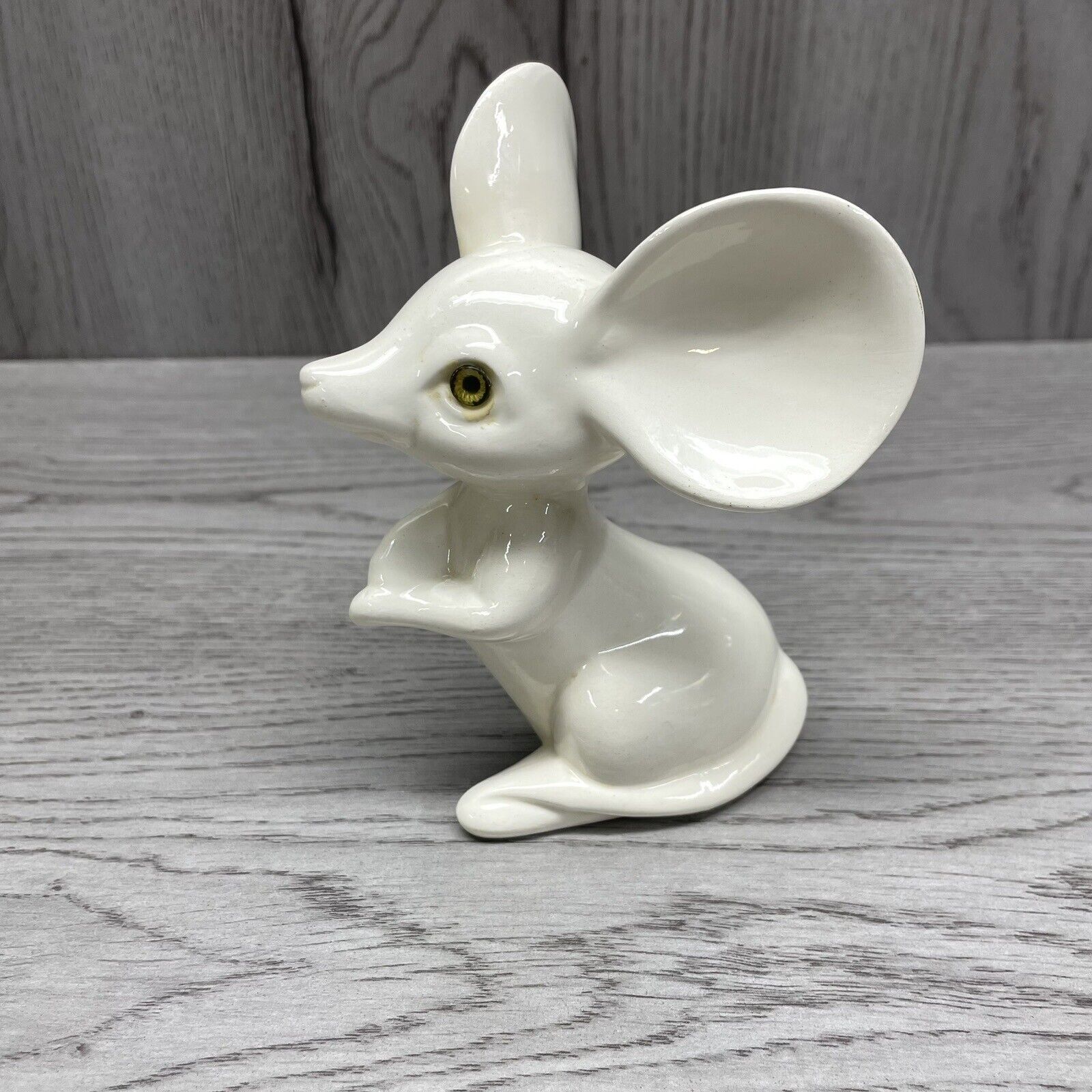 Vintage MCM Big Eared Ceramic Mouse White Mid Century Modern 5\