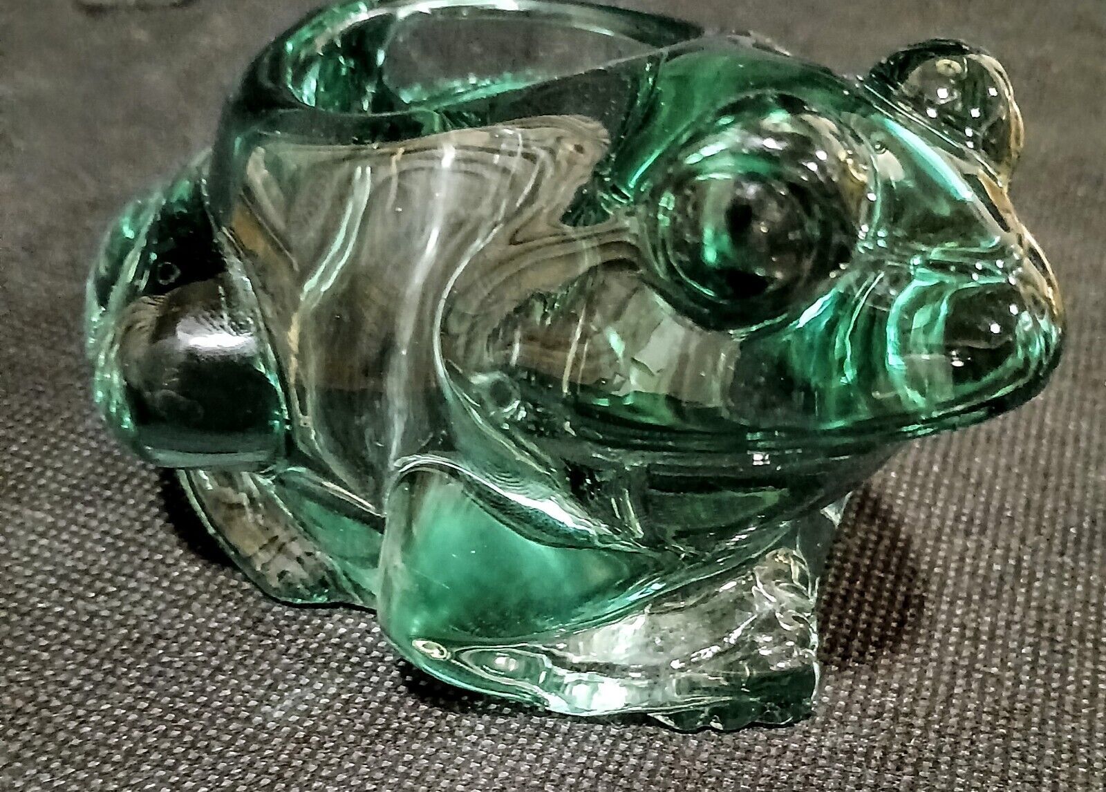 Vintage Indiana Glass Frog Figurine Spanish Green Tea Light Voltive Heavy Candle