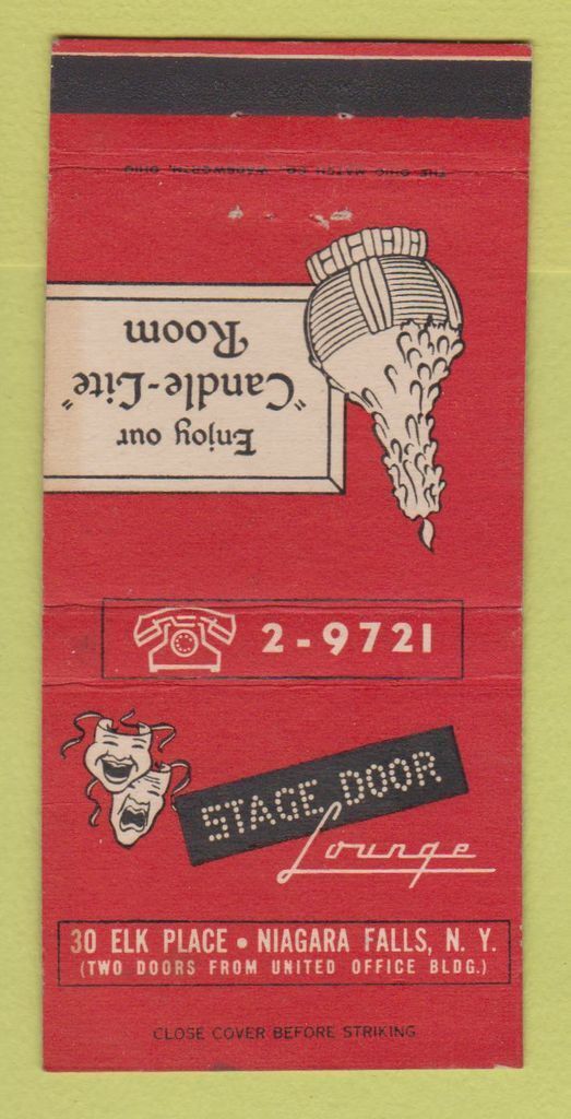 Matchbook Cover - Stage Door Lounge Niagara Falls NY 30 Strike