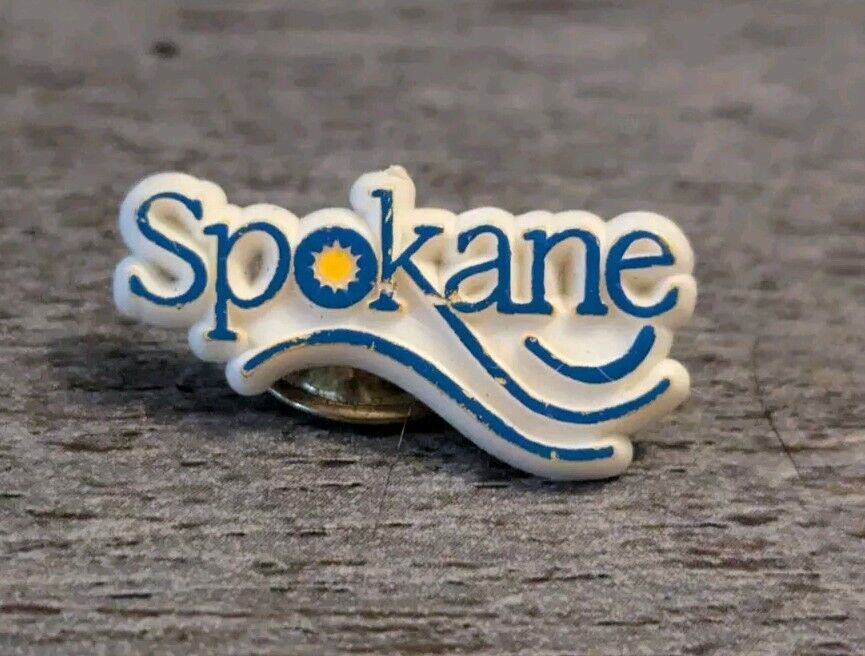 City Of Spokane Washington White Plastic Vintage Souvenir Lapel Pin