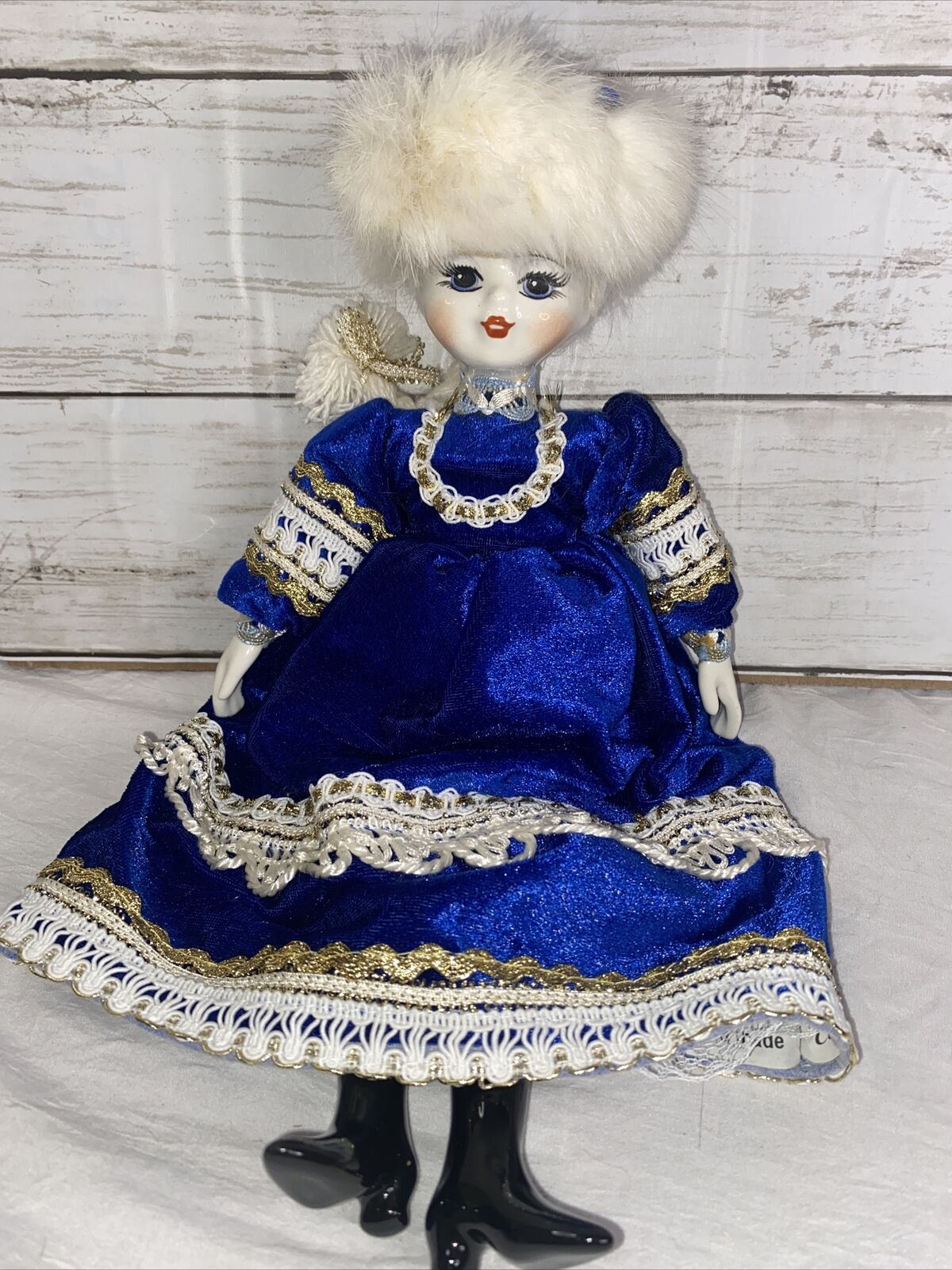 Russian Doll VTG.  Traditional Blue Dress w/Wht Accents.