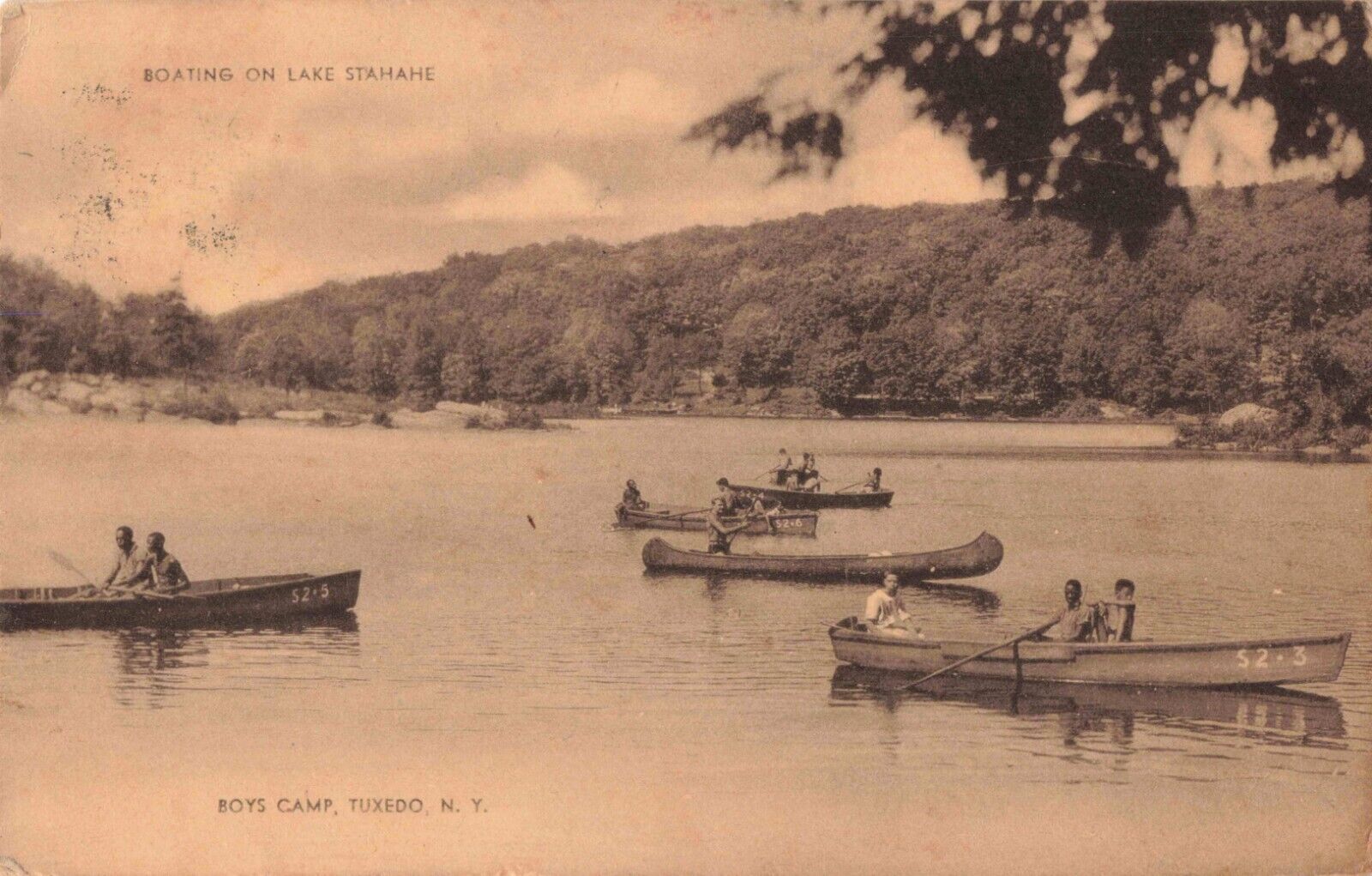 Boating on Lake Stahahe Boys Camp Tuxedo Park New York NY 1937 Postcard