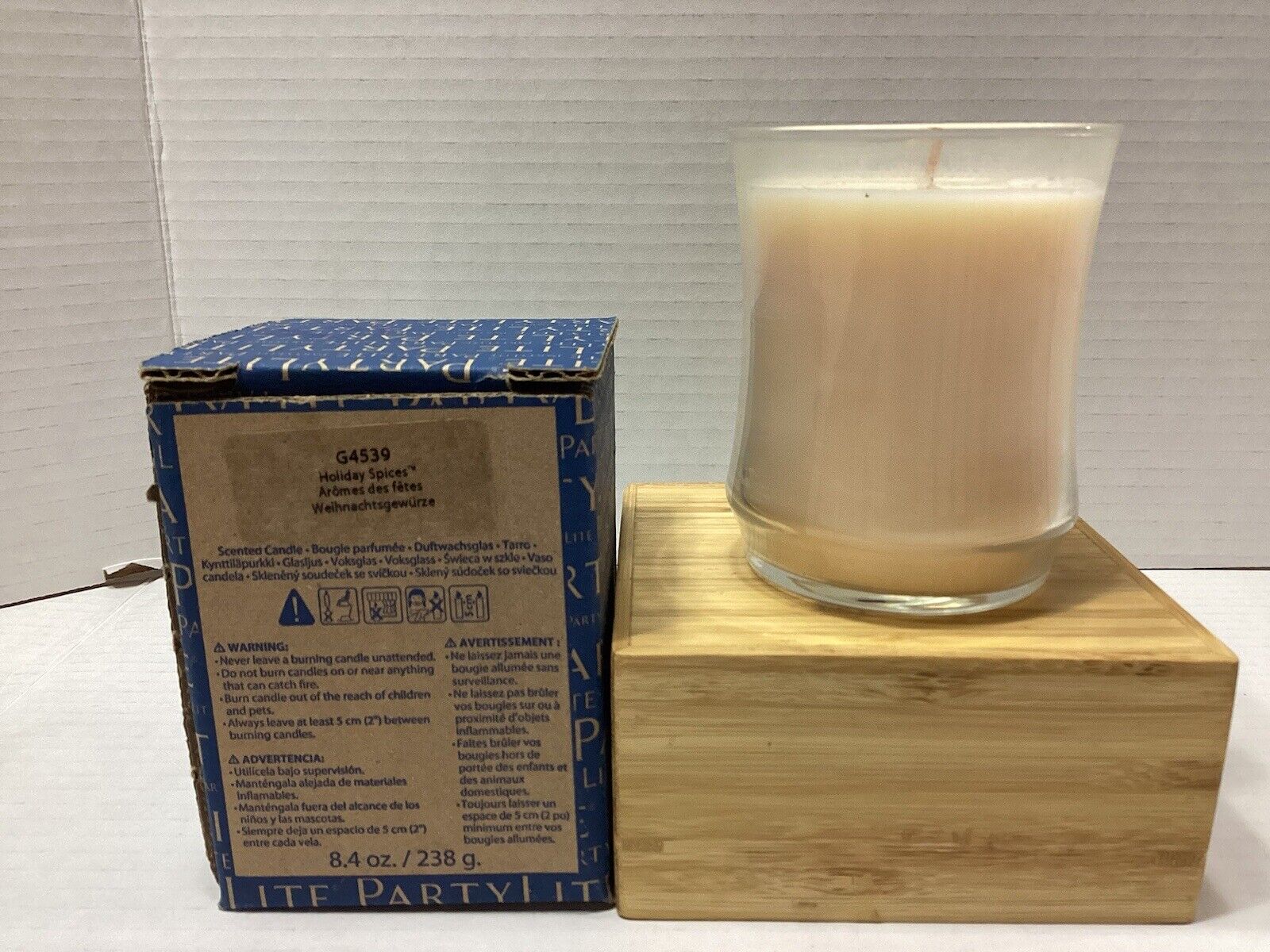 PartyLite Mini Barrel Glass Jar Candle 8.4 oz. Holiday Spices Ivory G4539 - NIB