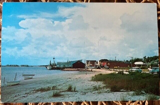 Beaufort, N.C. Postcard Waterfront Sand Boats Vintage