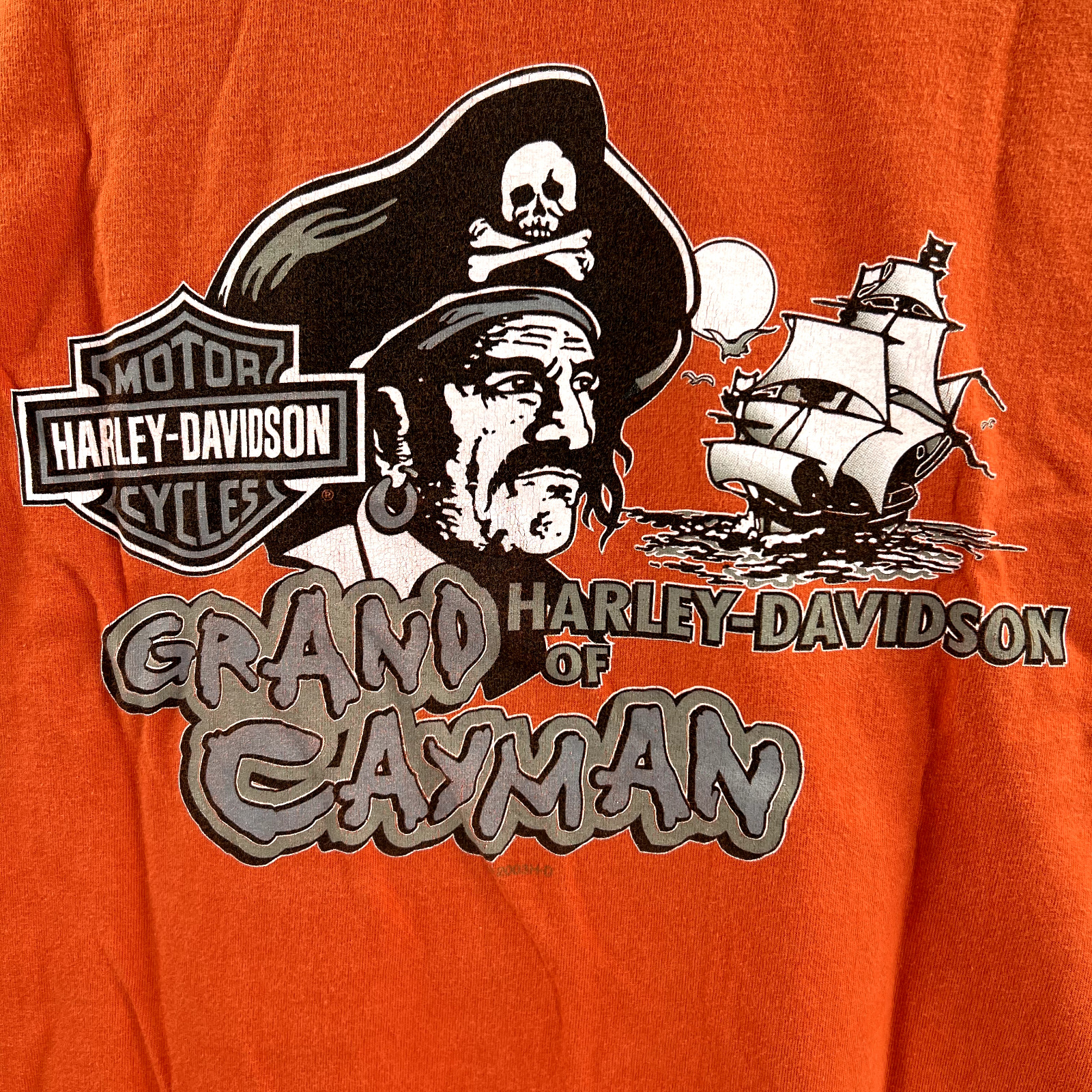 Harley Davidson of Grand Cayman Orange T-Shirt Men\'s 2XL VG Pre-Owned