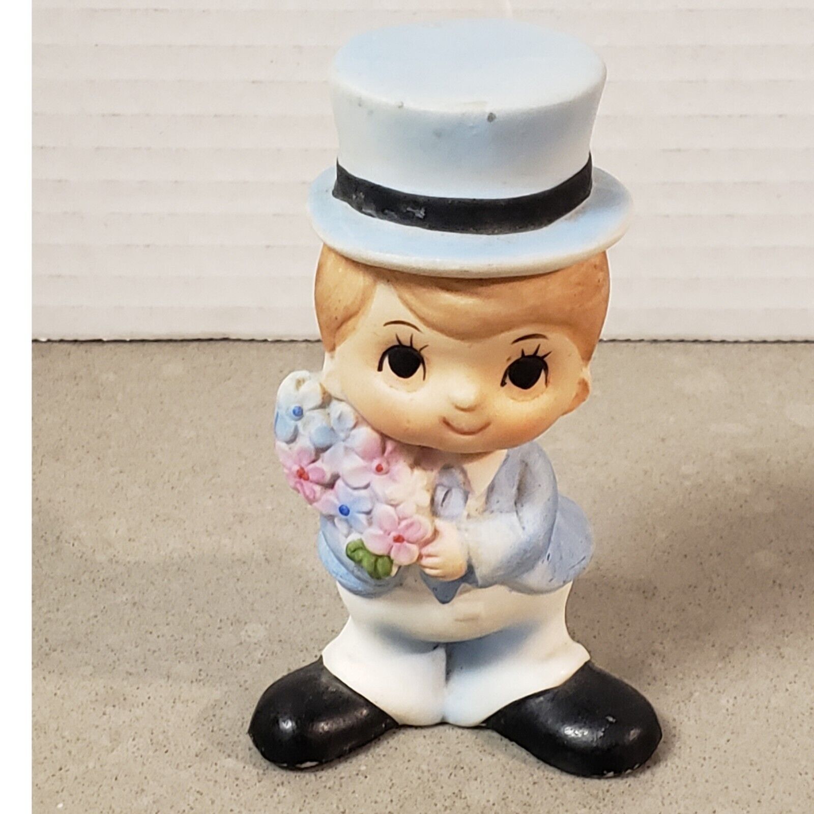 Vintage Cute Boy With Top Hat Holding Flowers Made In Japan Ceramic Figurine