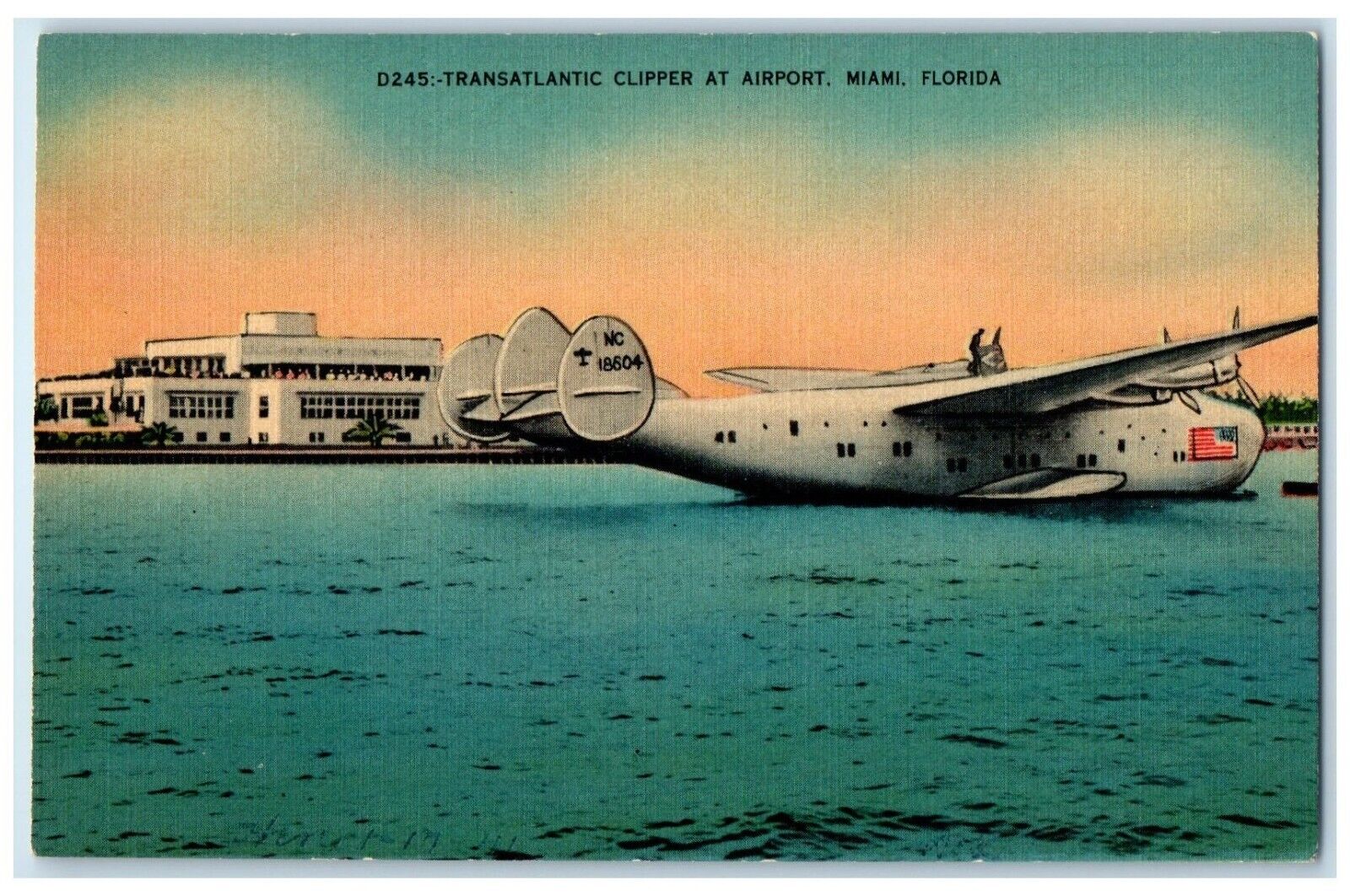 c1930\'s Transatlantic Clipper At Airport Miami Florida FL Vintage Postcard