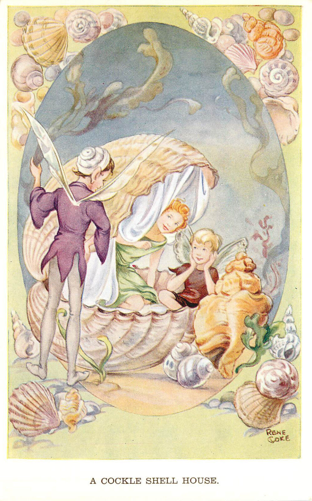 Rene Cloke Fairy Series Postcard 5107 Cockle Shell House Pixies