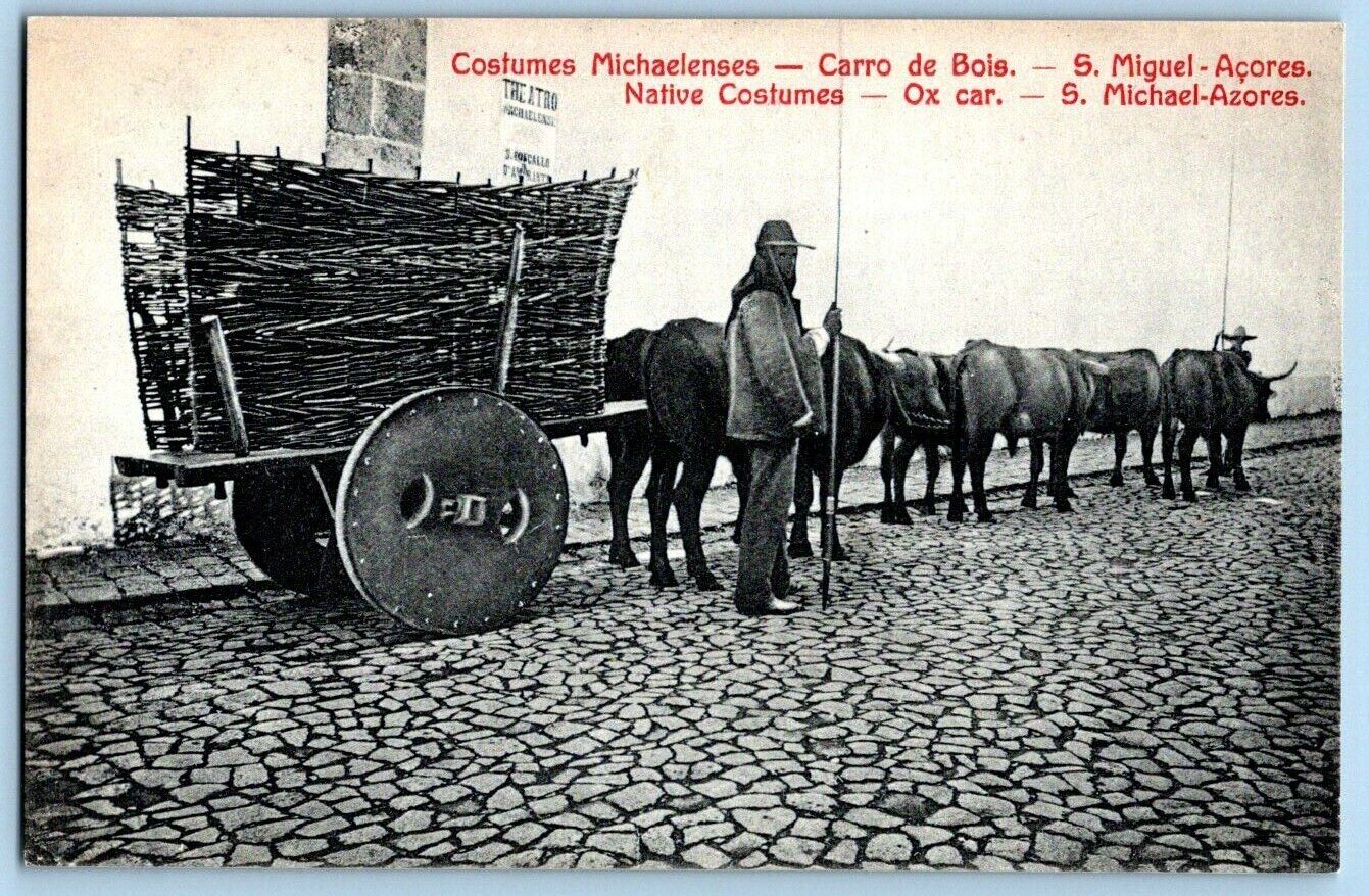 Postcard~ Native Customs~ Ox Cart~  St. Miguel Azores, Portuga~l Marked 1909