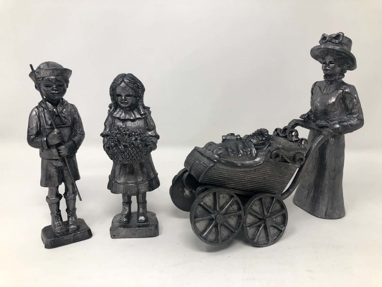 Lot of 3 Michael Ricker Pewter Statues Art Decoration Mother Baby Daughter & Son