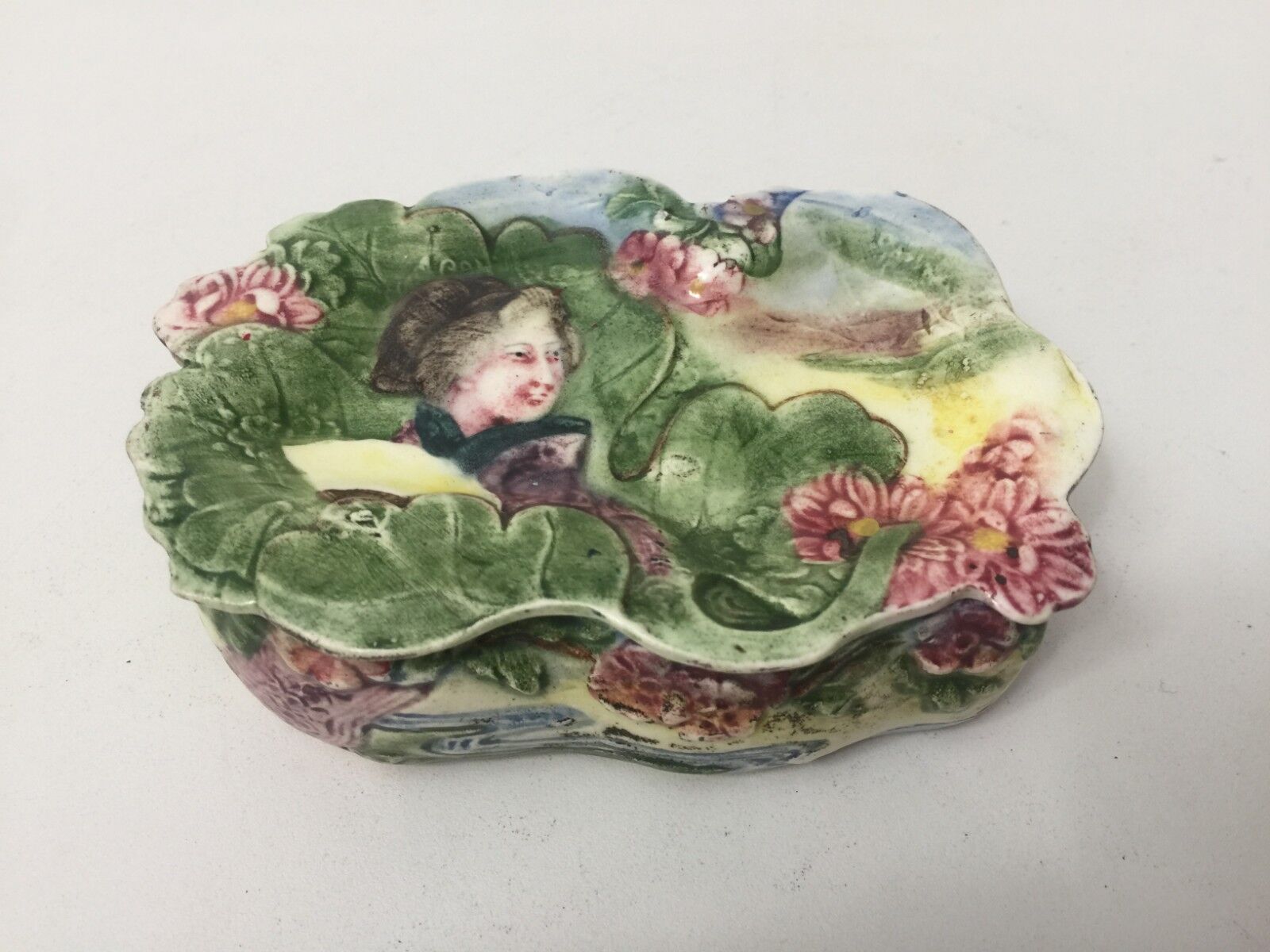Antique Rare Porcelain Hand Painted Jewelry Trinket Box, 4 1/2\